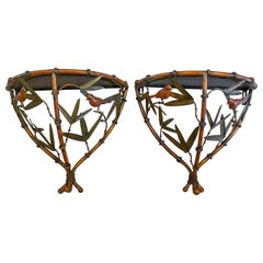 Faux Bamboo Demilune Wall Shelf Brackets, Pair
