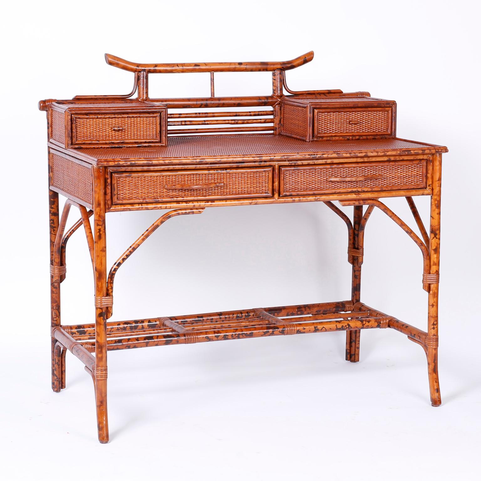 British Colonial Faux Bamboo Desk and Chair