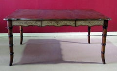 Paint Decorated French Faux Bamboo Dining Room Table with Silverware Drawers