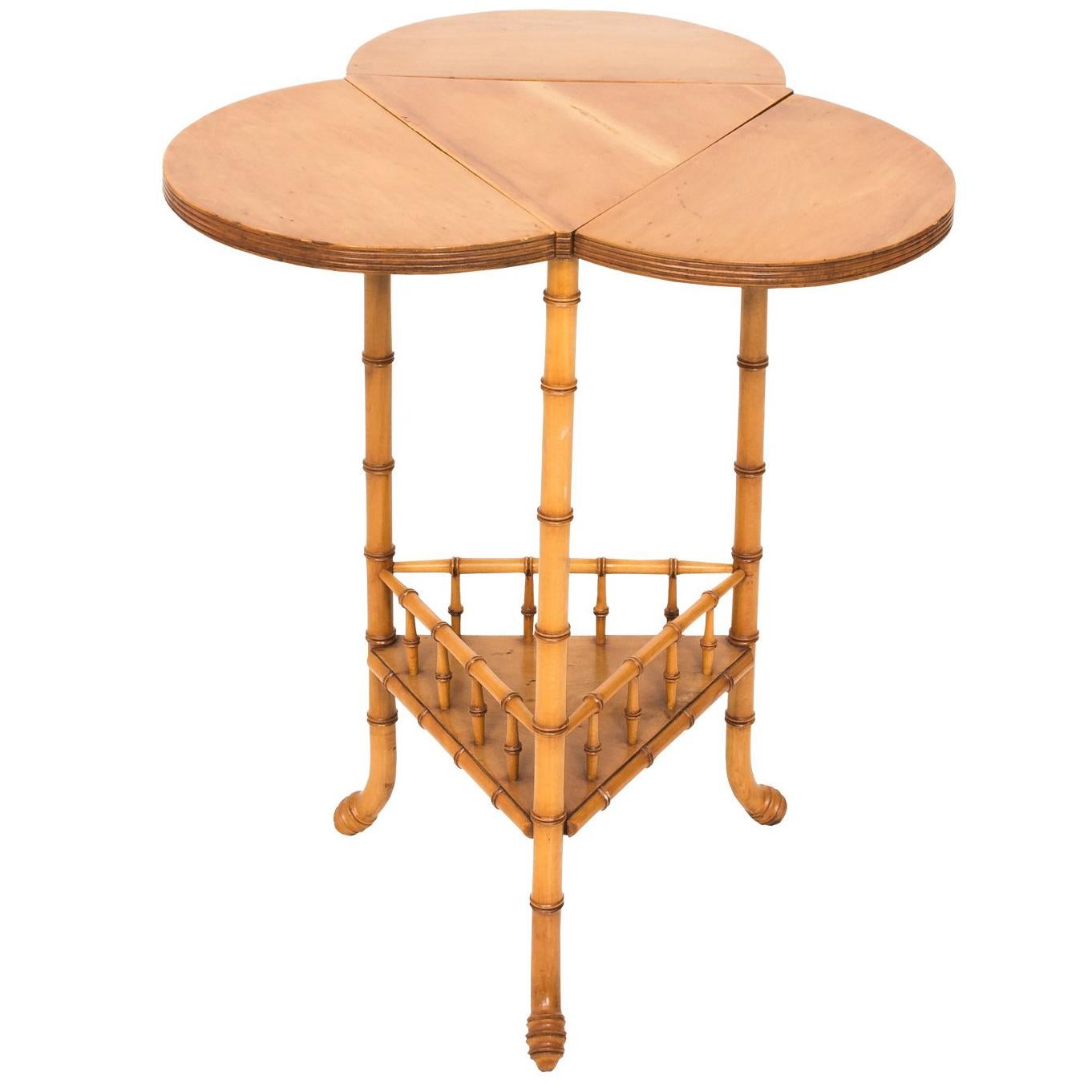 Faux Bamboo Drop-Leaf Clover Side Table