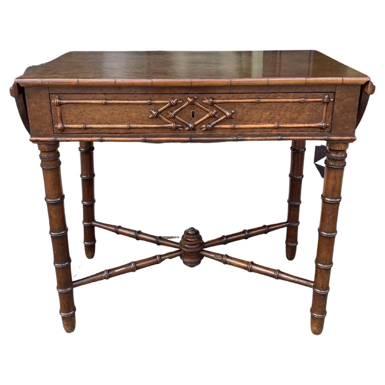 Faux Bamboo Drop Leaf Table with Stretcher Base 20th Century at 1stDibs