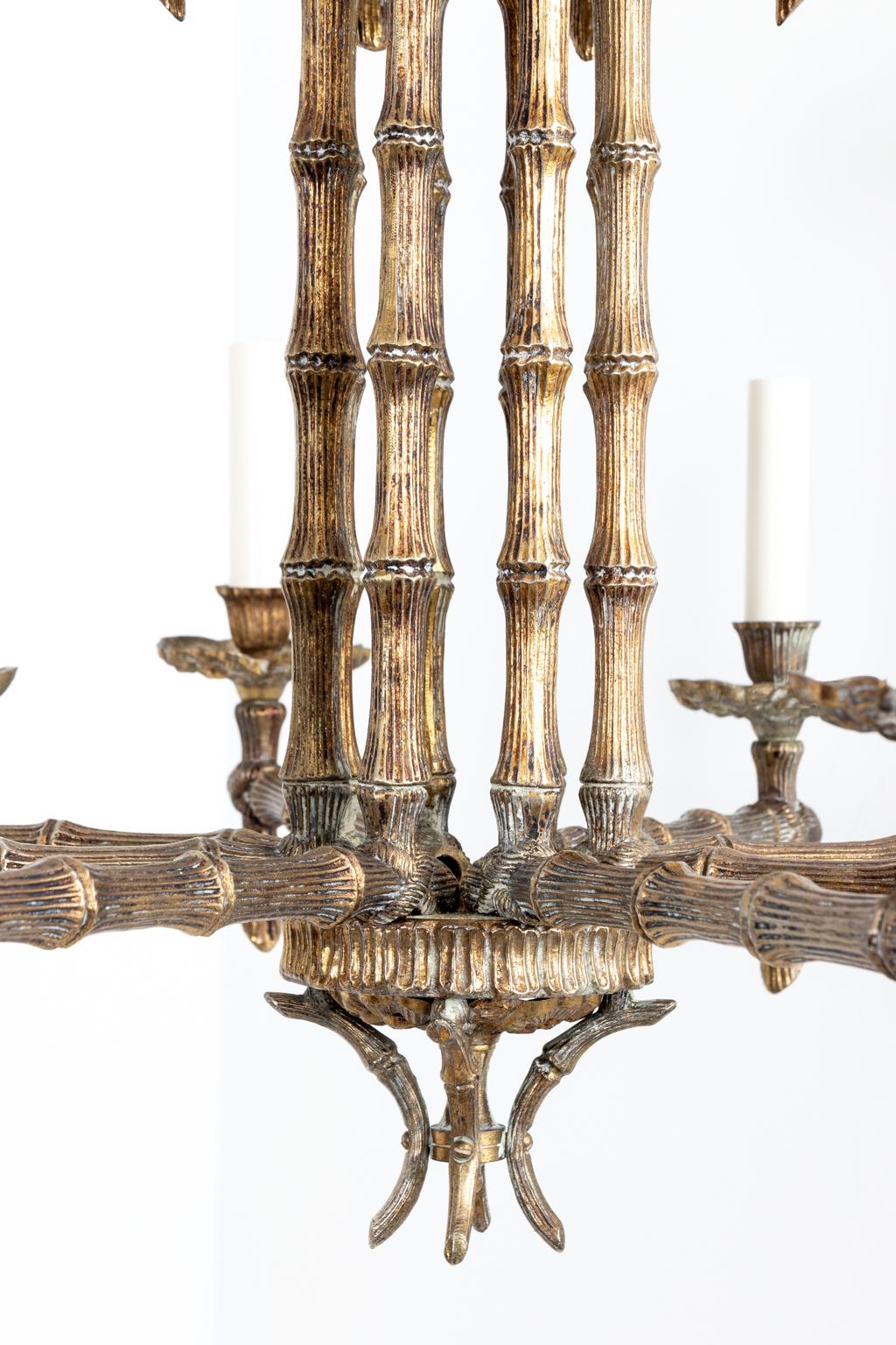 Faux Bamboo Eight Arm Chandelier  In Good Condition In Stamford, CT