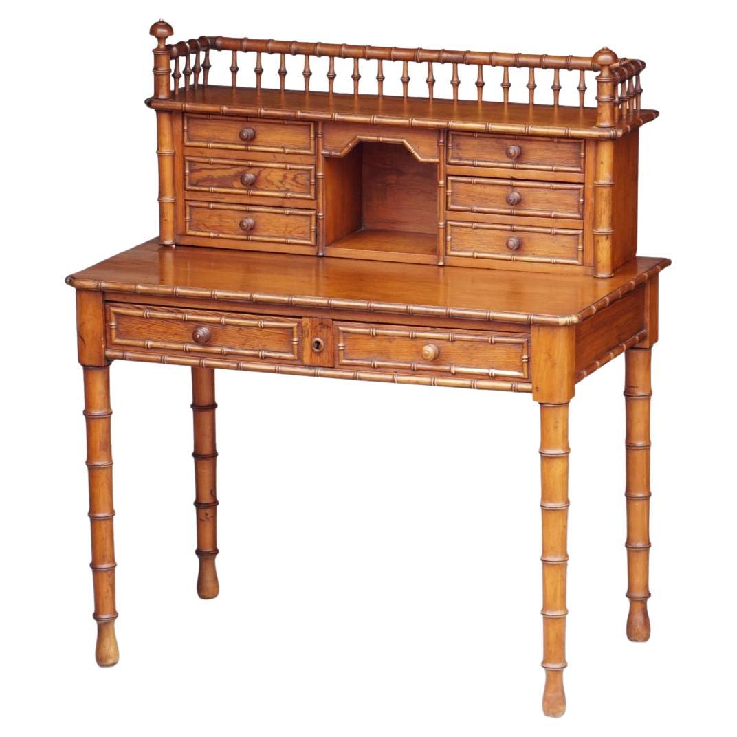  Faux Bamboo Escritoire or Writing Desk Table of Long-Leaf Pine from France For Sale