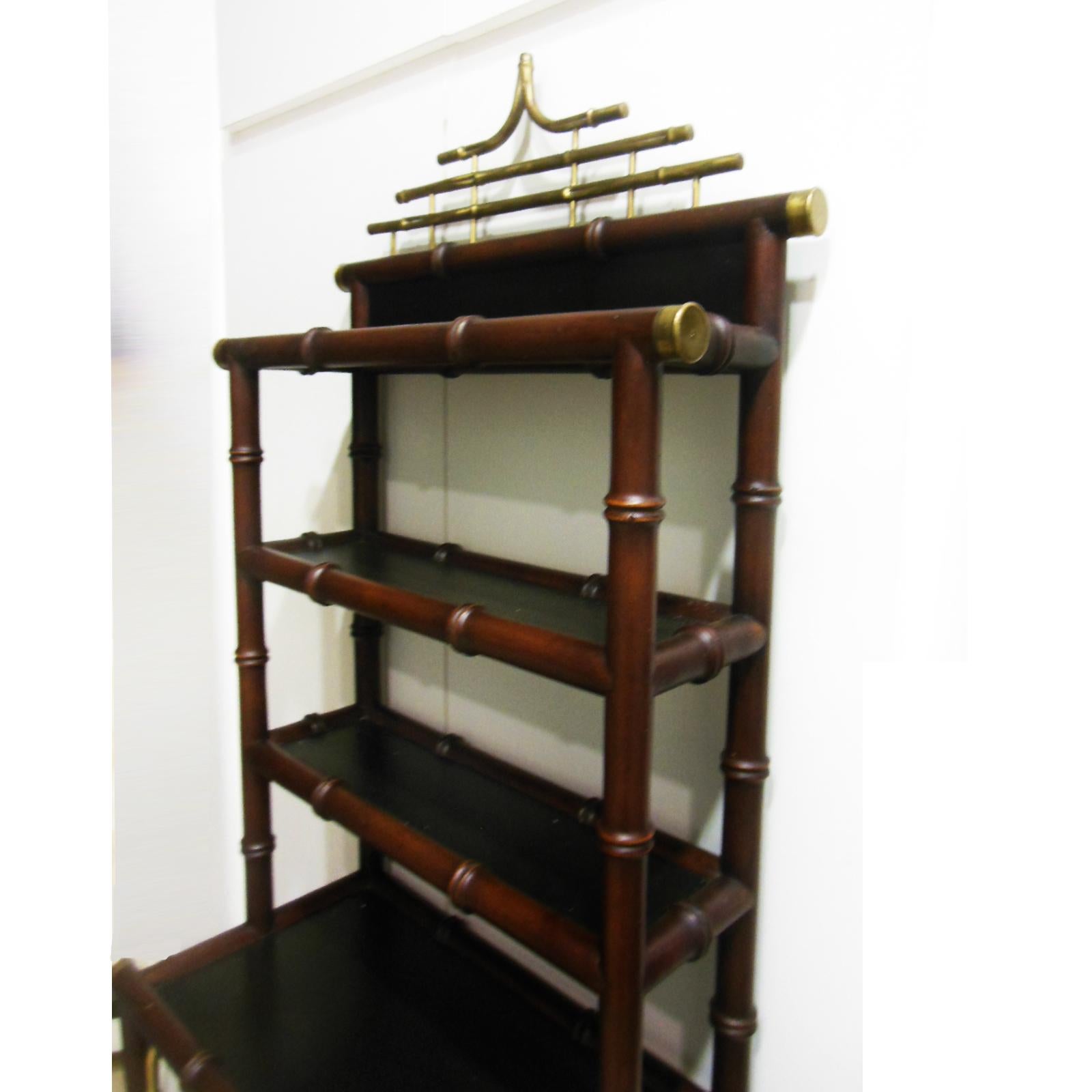   Shelving Wood  Faux Bamboo & Brass  Chippendale Chinoiserie  Hollywood Regency For Sale 6