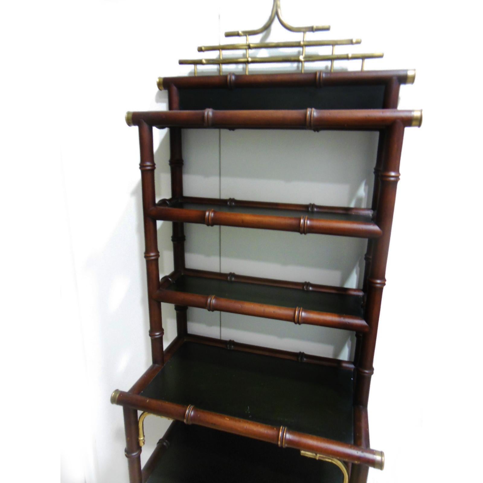   Shelving Wood  Faux Bamboo & Brass  Chippendale Chinoiserie  Hollywood Regency For Sale 7