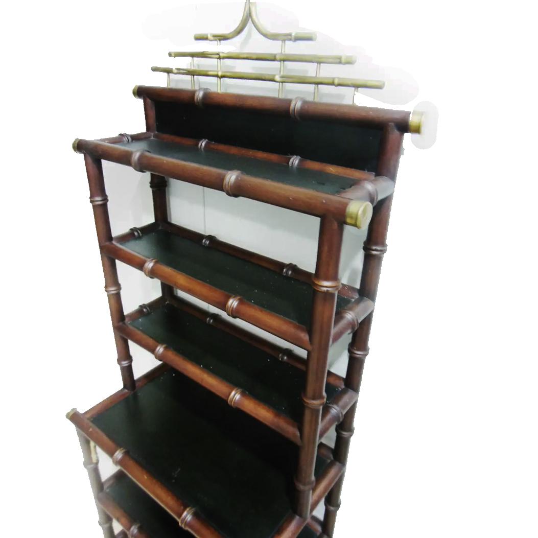 20th Century   Shelving Wood  Faux Bamboo & Brass  Chippendale Chinoiserie  Hollywood Regency For Sale