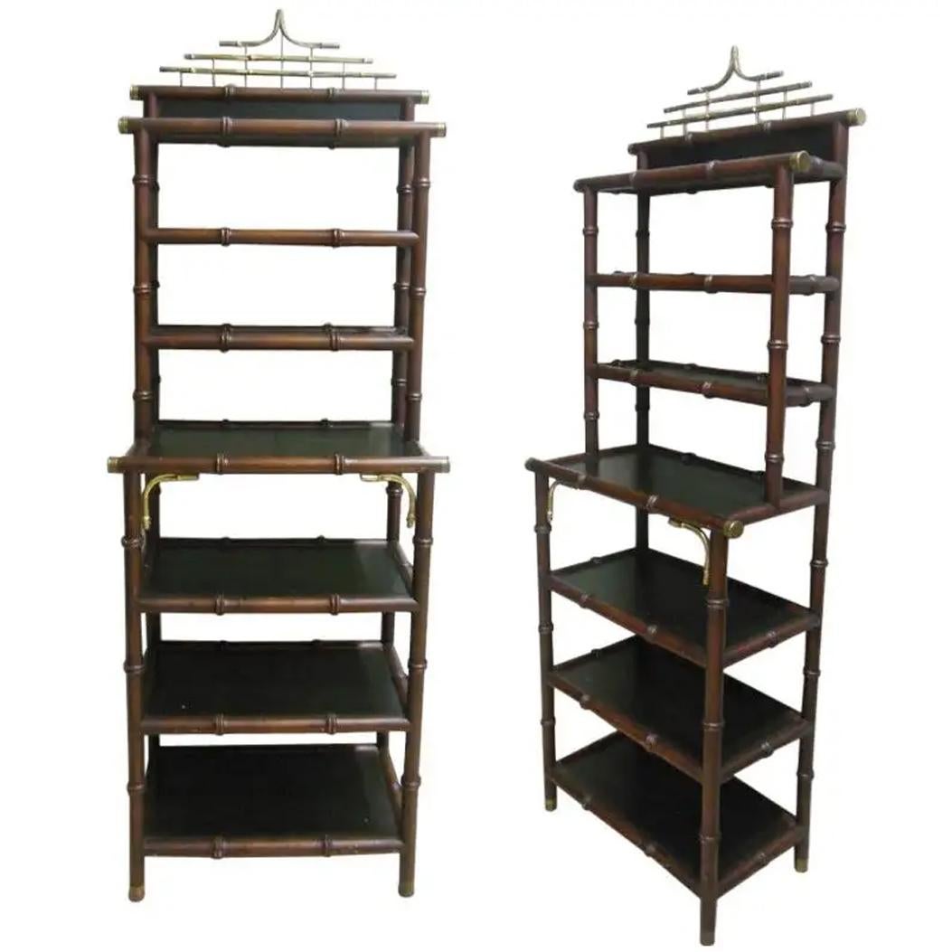   Shelving Wood  Faux Bamboo & Brass  Chippendale Chinoiserie  Hollywood Regency For Sale 3