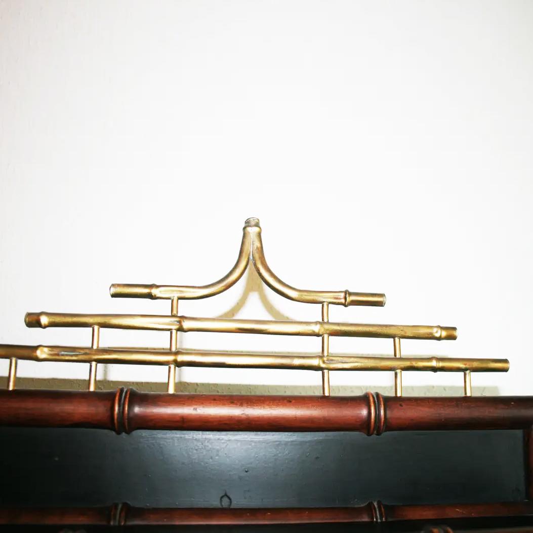   Shelving Wood  Faux Bamboo & Brass  Chippendale Chinoiserie  Hollywood Regency For Sale 4