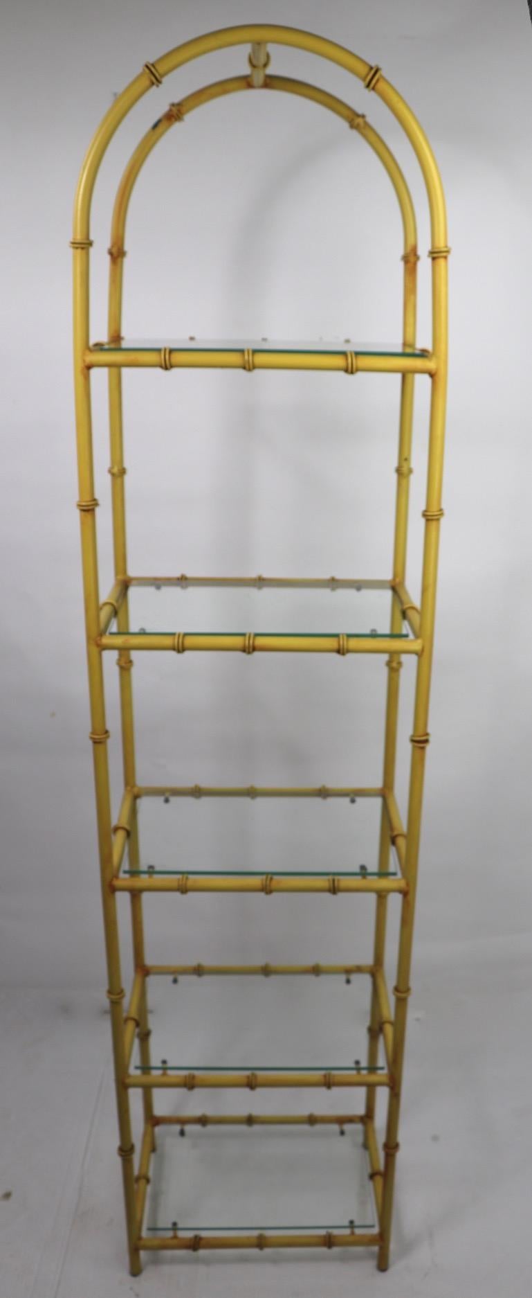 Mid-Century Modern Faux Bamboo Etagere in Iron and Glass