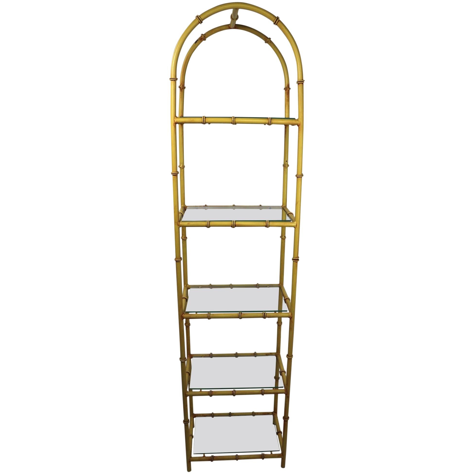 Faux Bamboo Etagere in Iron and Glass