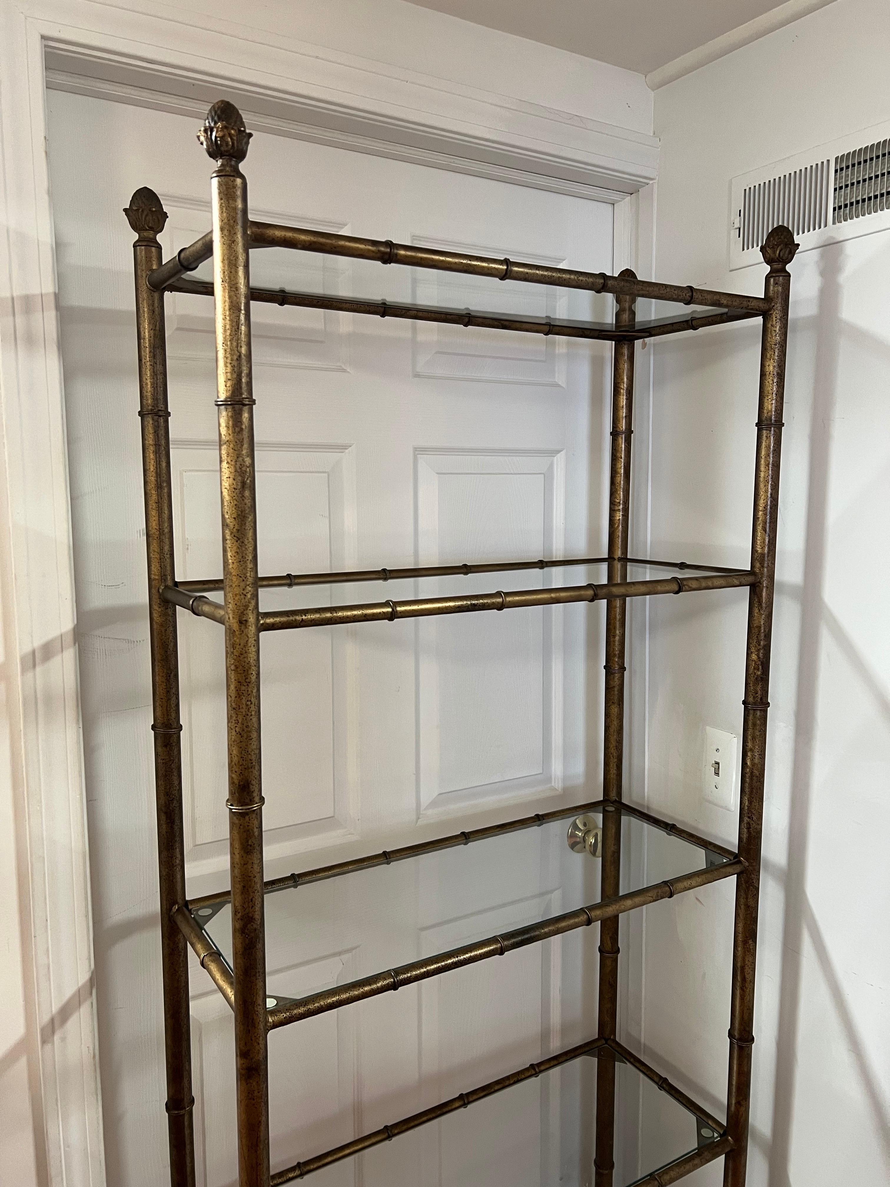 Faux Bamboo Etagere with Acorn Finials In Good Condition In Redding, CT