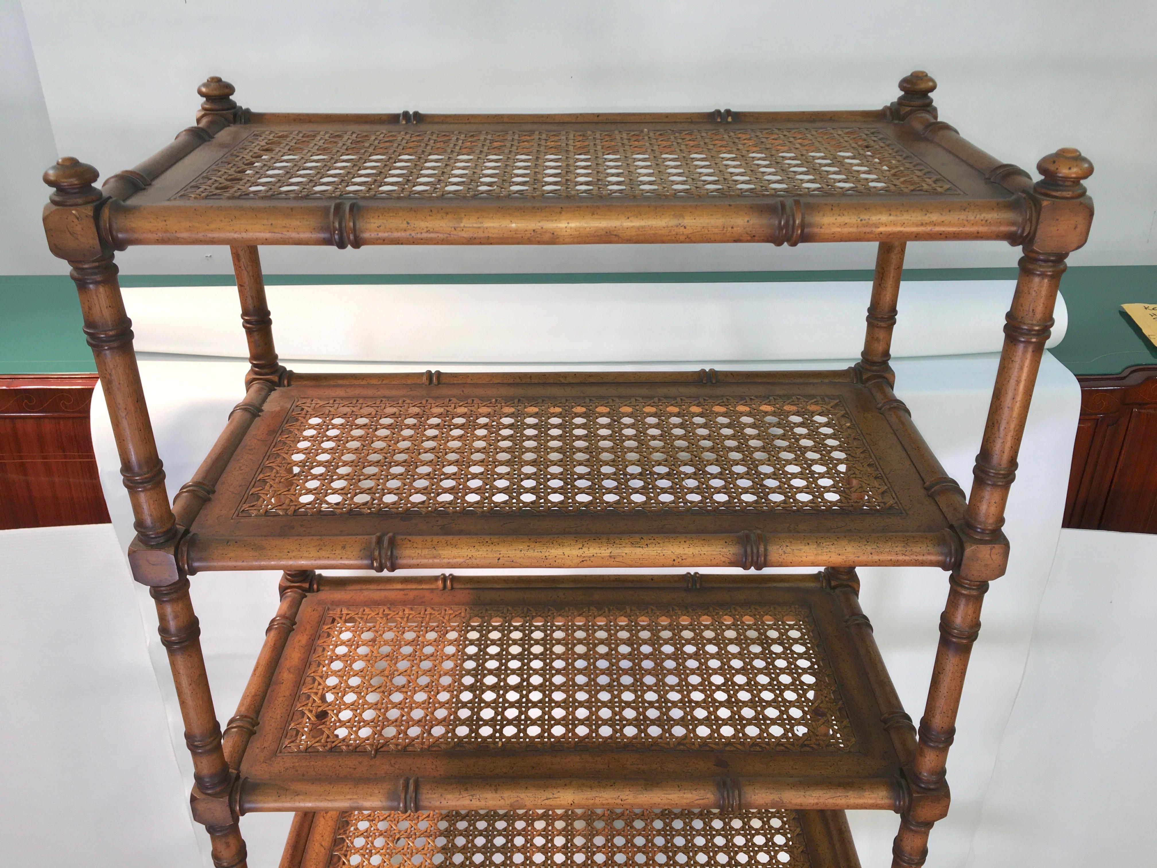Late 20th Century Faux Bamboo Étagère with Caned Shelves