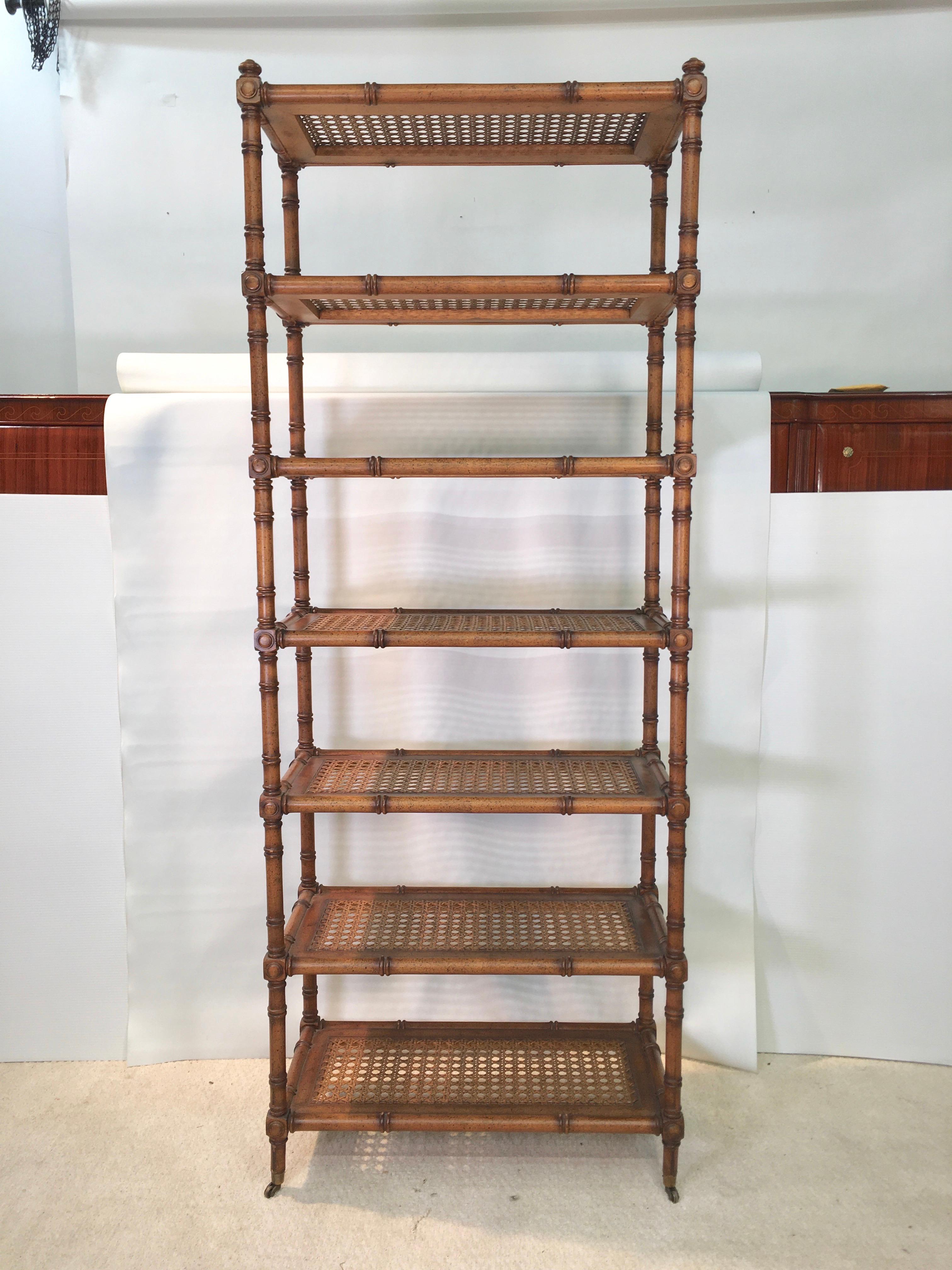Hollywood Regency Faux Bamboo Étagère with Caned Shelves
