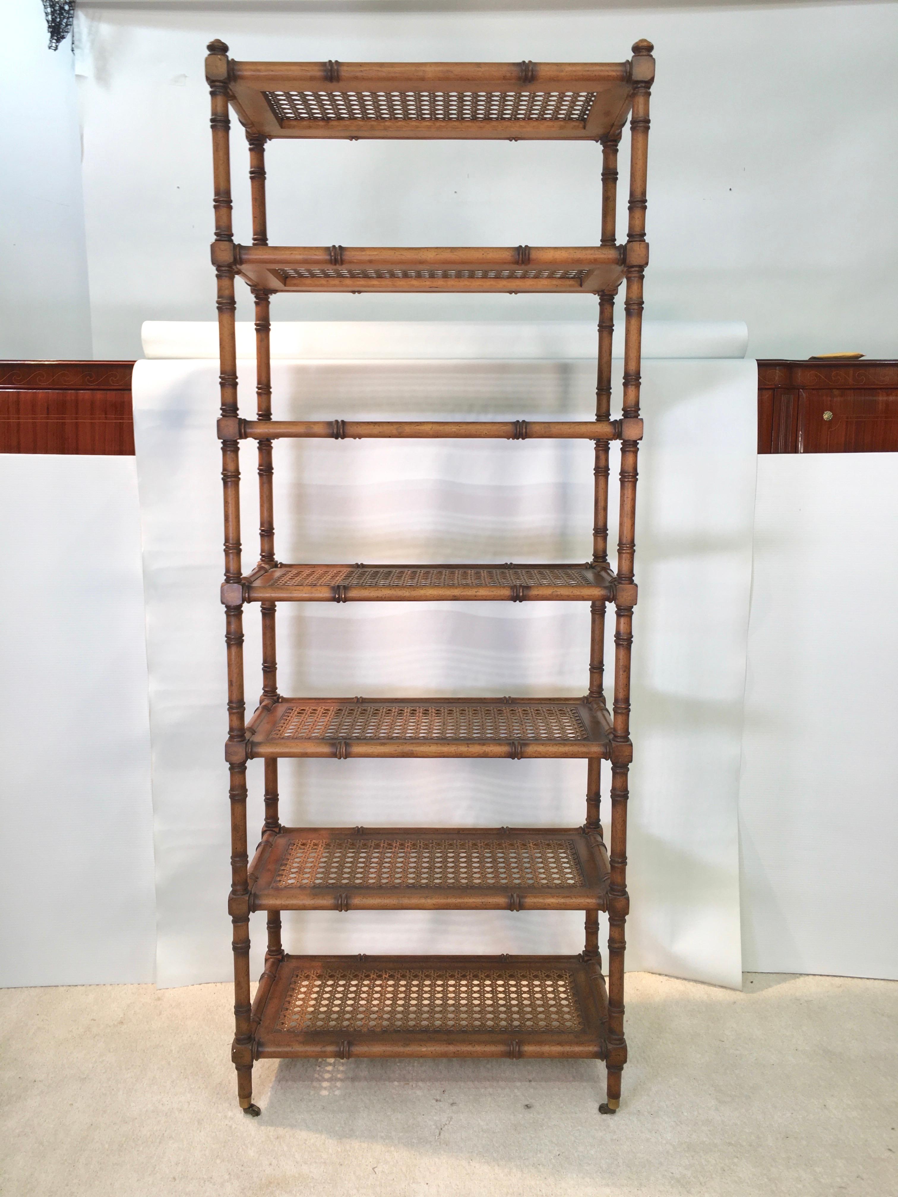 Woven Faux Bamboo Étagère with Caned Shelves