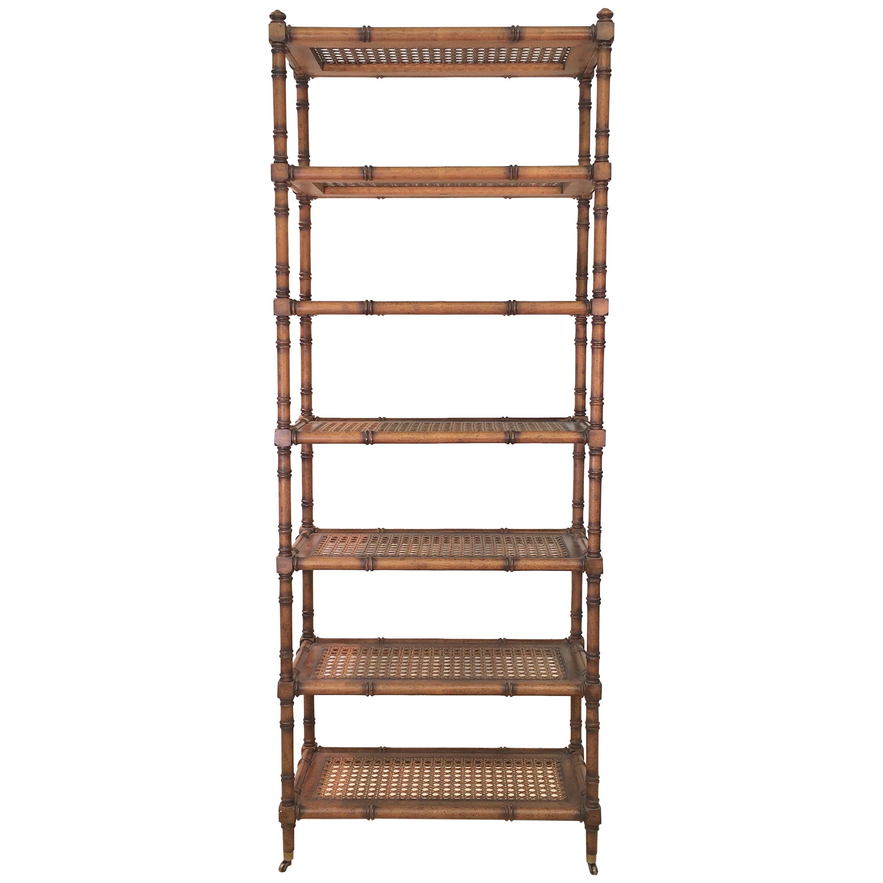 Faux Bamboo Étagère with Caned Shelves
