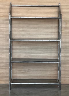 Faux Bamboo Etagere with Four Shelves and Mate Chrome Finished