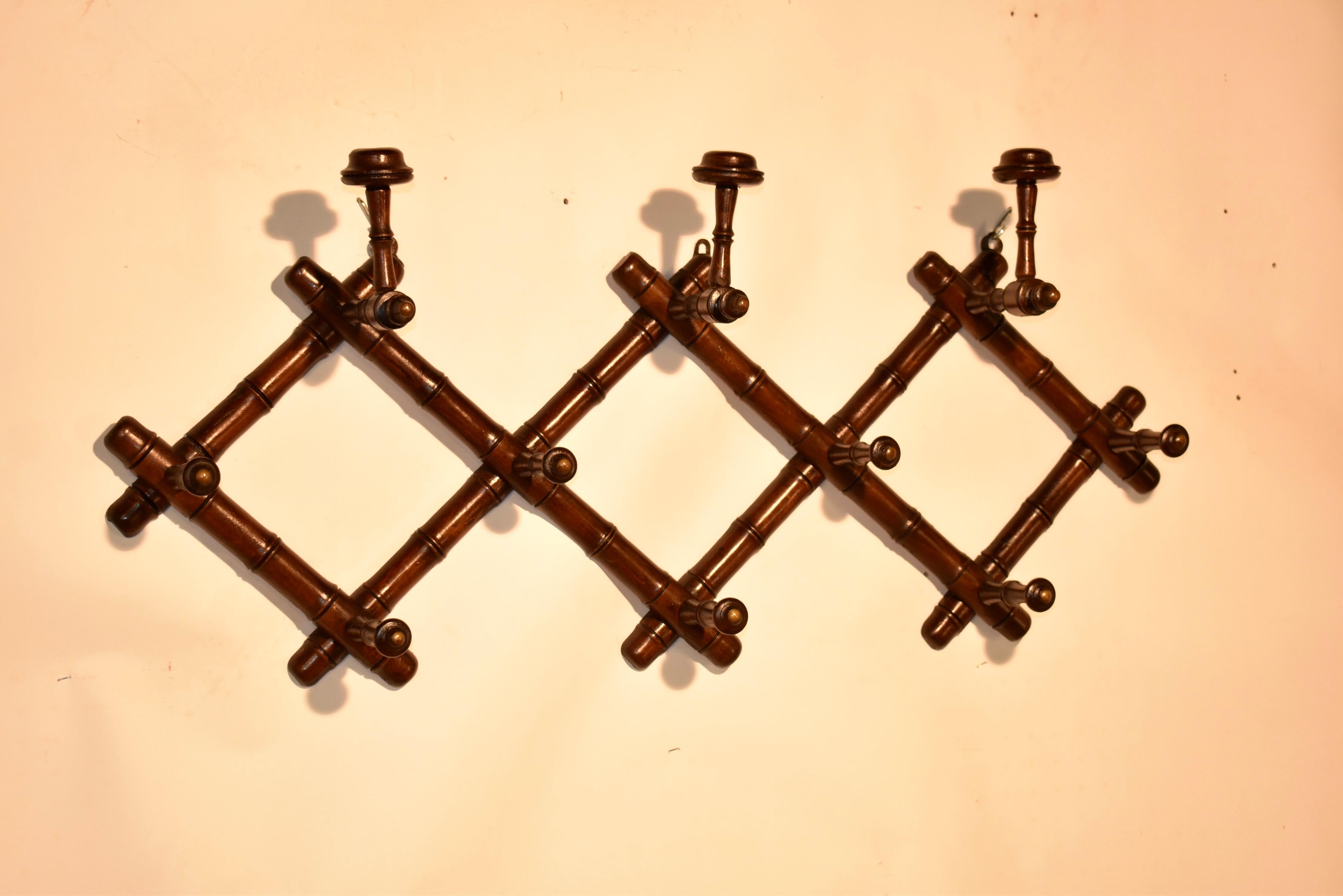 Faux Bamboo Expandable Hat or Coat Rack, Circa 1900 In Good Condition For Sale In High Point, NC