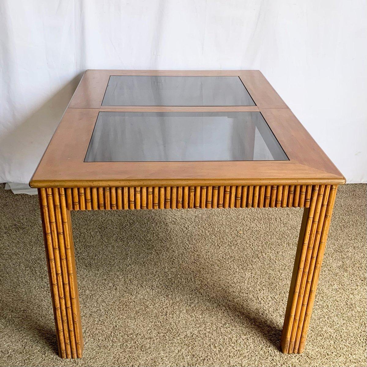 20th Century Faux Bamboo Extendable Smoked Glass Dining Table by American of Martinsville For Sale
