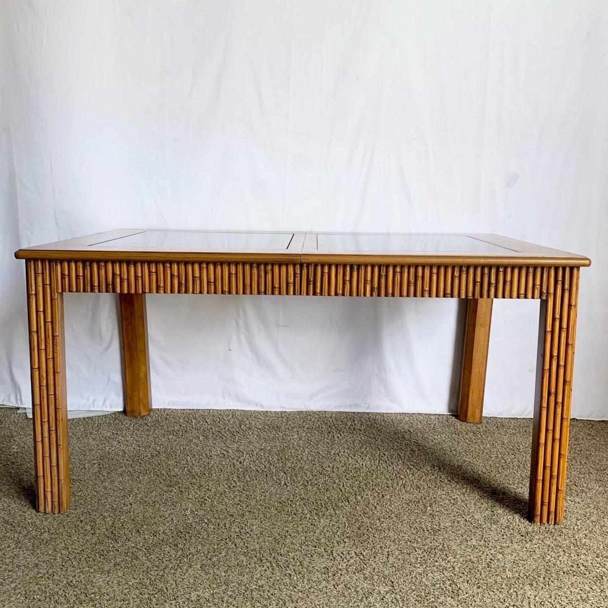 Faux Bamboo Extendable Smoked Glass Dining Table by American of Martinsville For Sale 3