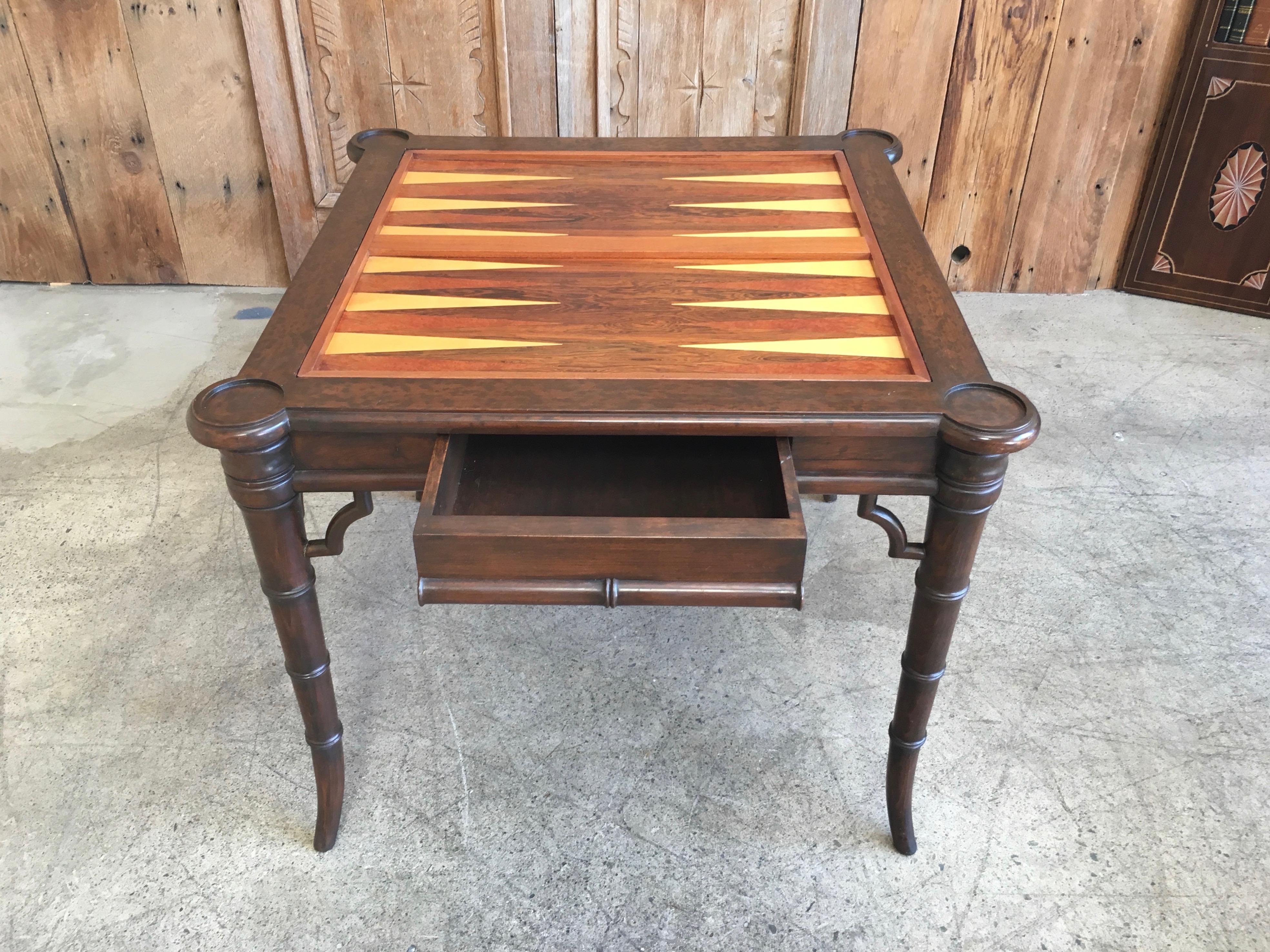 Faux Bamboo Flip-Top Backgammon Table In Good Condition In Denton, TX