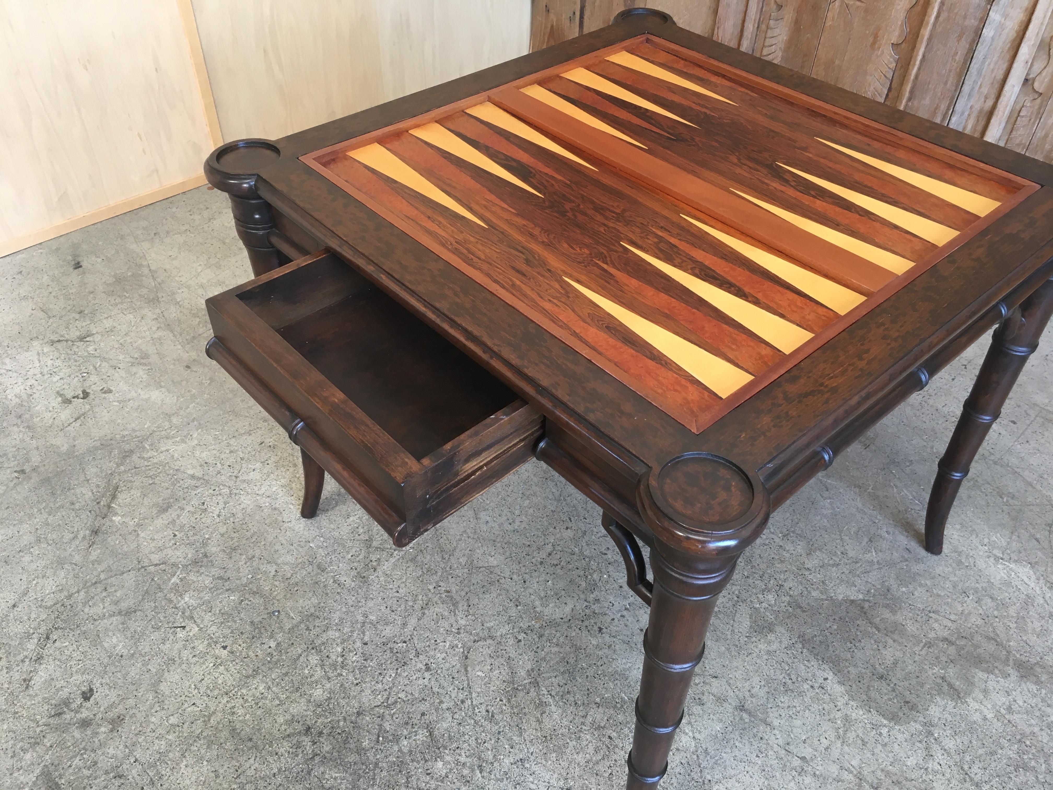 20th Century Faux Bamboo Flip-Top Backgammon Table