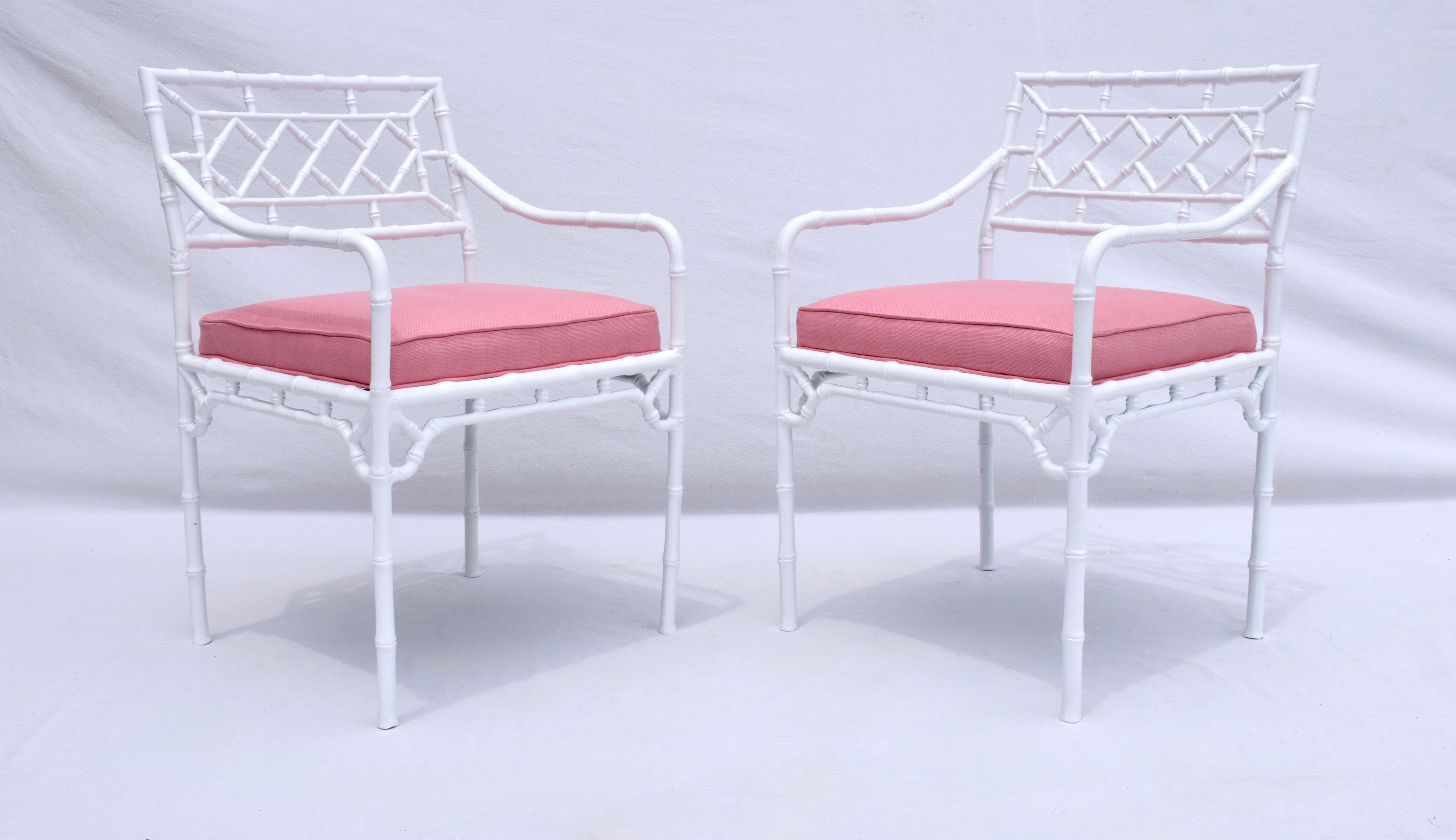 Faux Bamboo Four Arm Chairs / Glass Top Dining Table Set For Sale 3