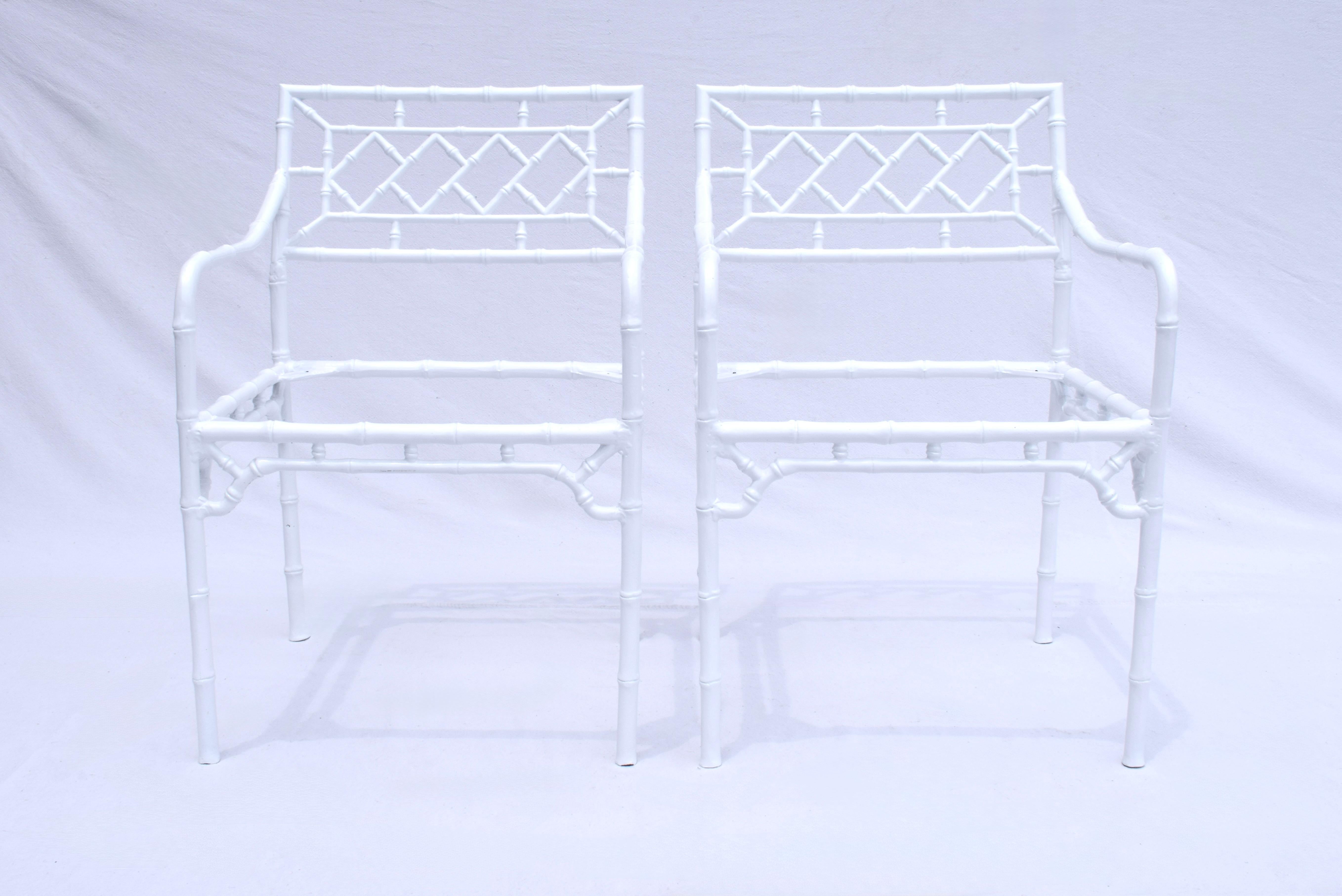 Faux Bamboo Four Arm Chairs / Glass Top Dining Table Set For Sale 4