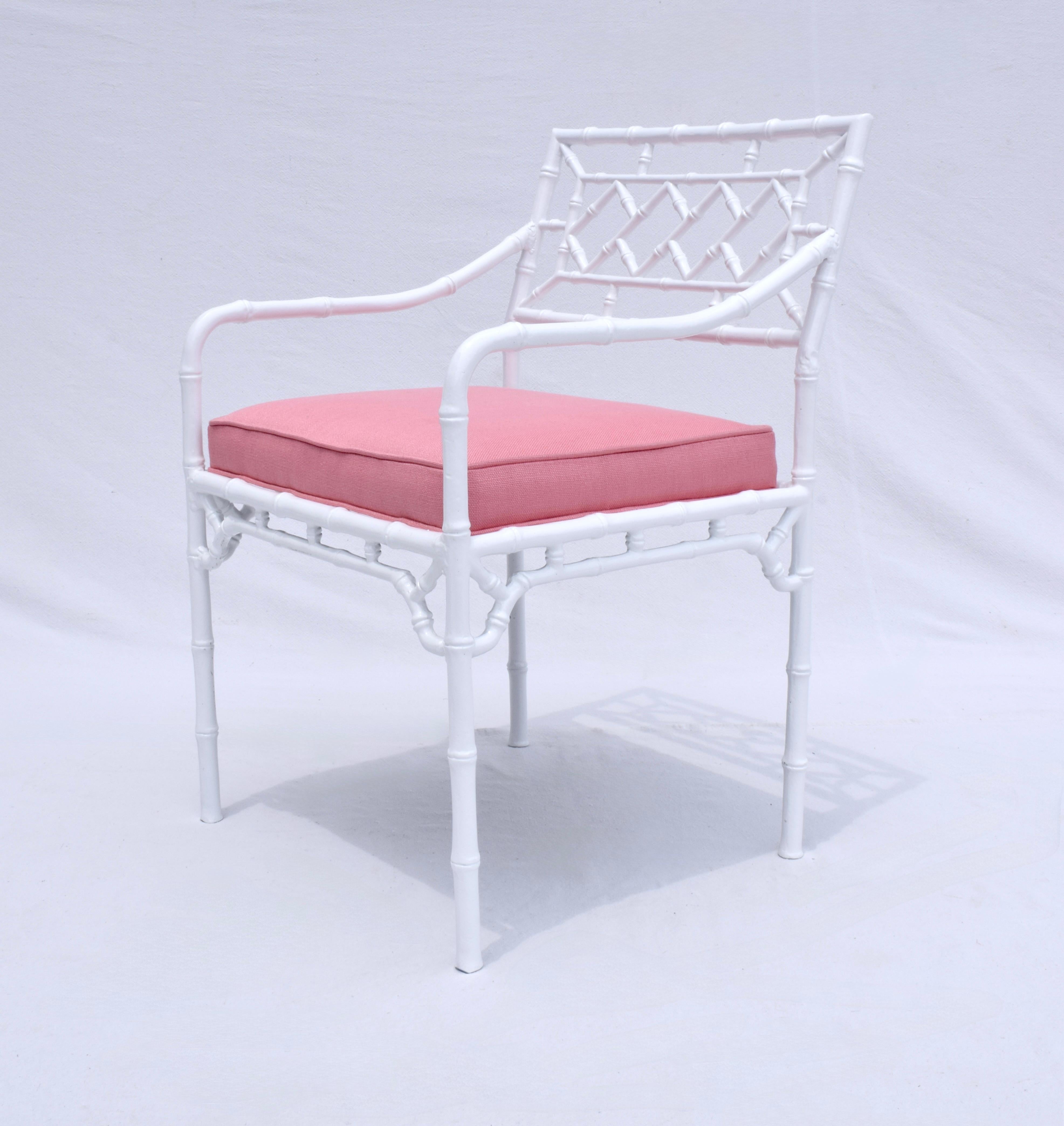 Faux Bamboo Four Arm Chairs / Glass Top Dining Table Set For Sale 5