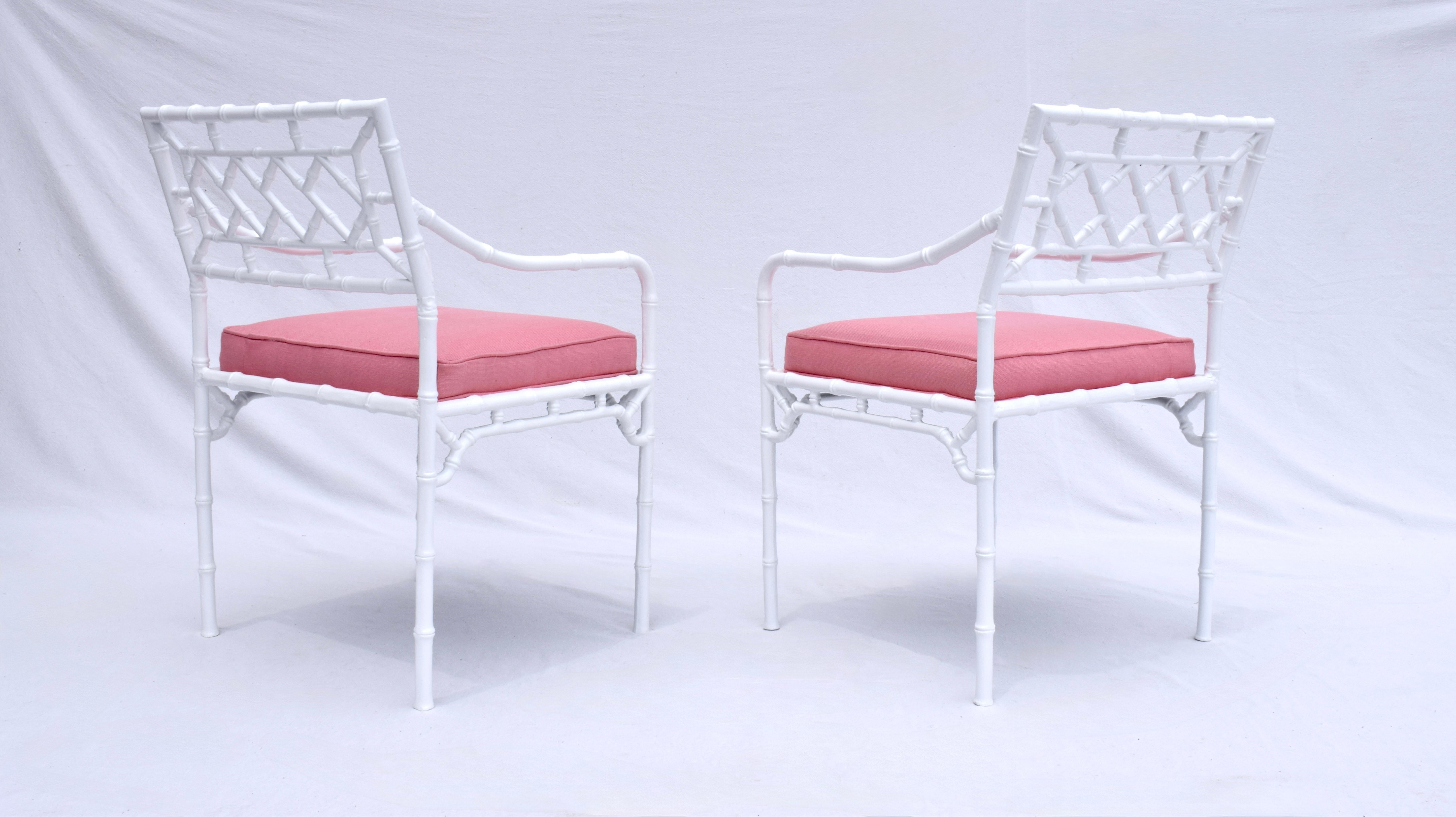 Faux Bamboo Four Arm Chairs / Glass Top Dining Table Set For Sale 1