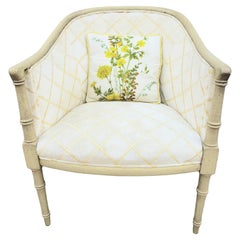 Faux Bamboo Frame and Velvet Upholstered Barrel Chair with Accent Pillow