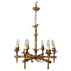Vintage Faux Bamboo French 1950s Gold Chandelier