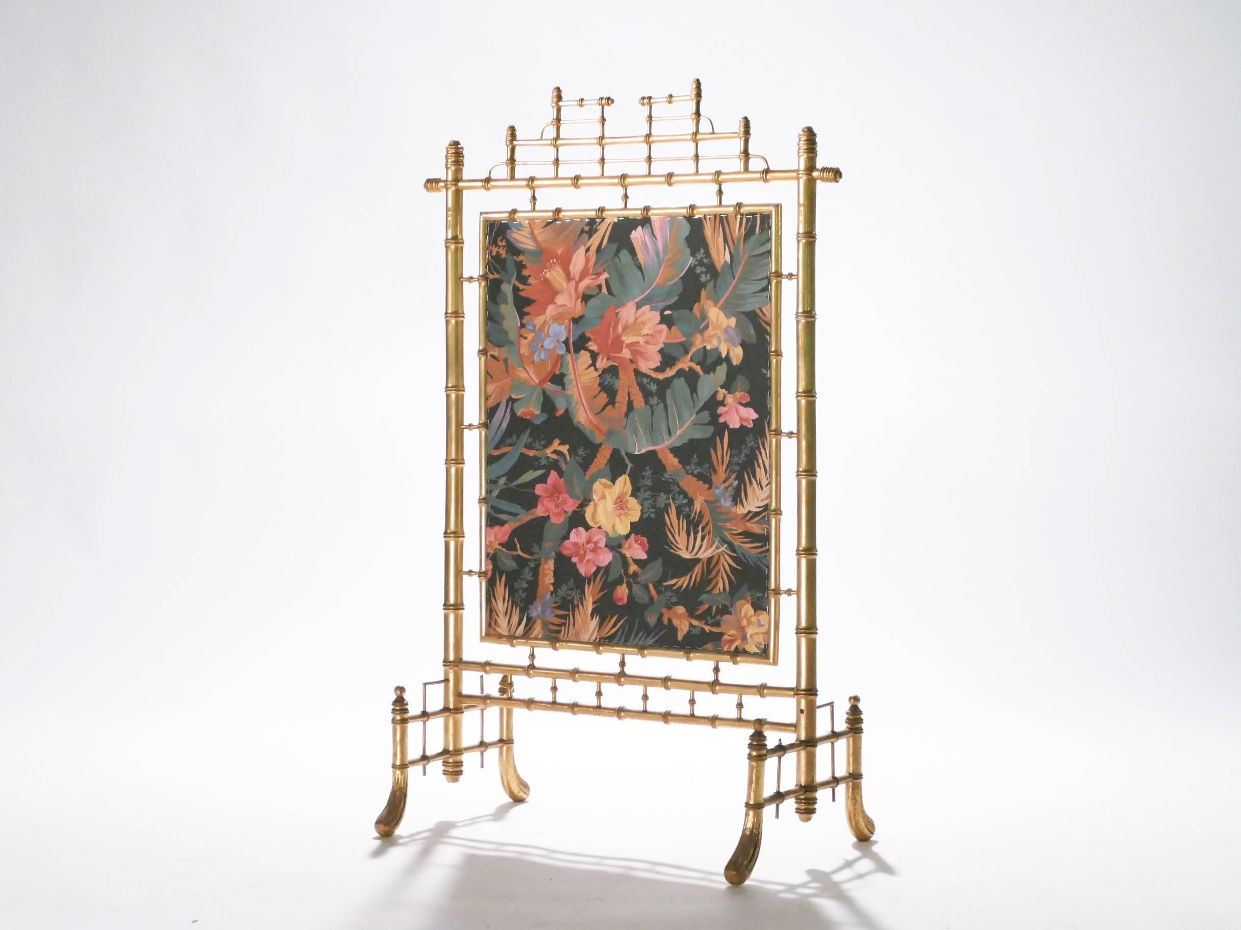 Mid-Century Modern Faux Bamboo French Decorative Fire Screen, 1970s