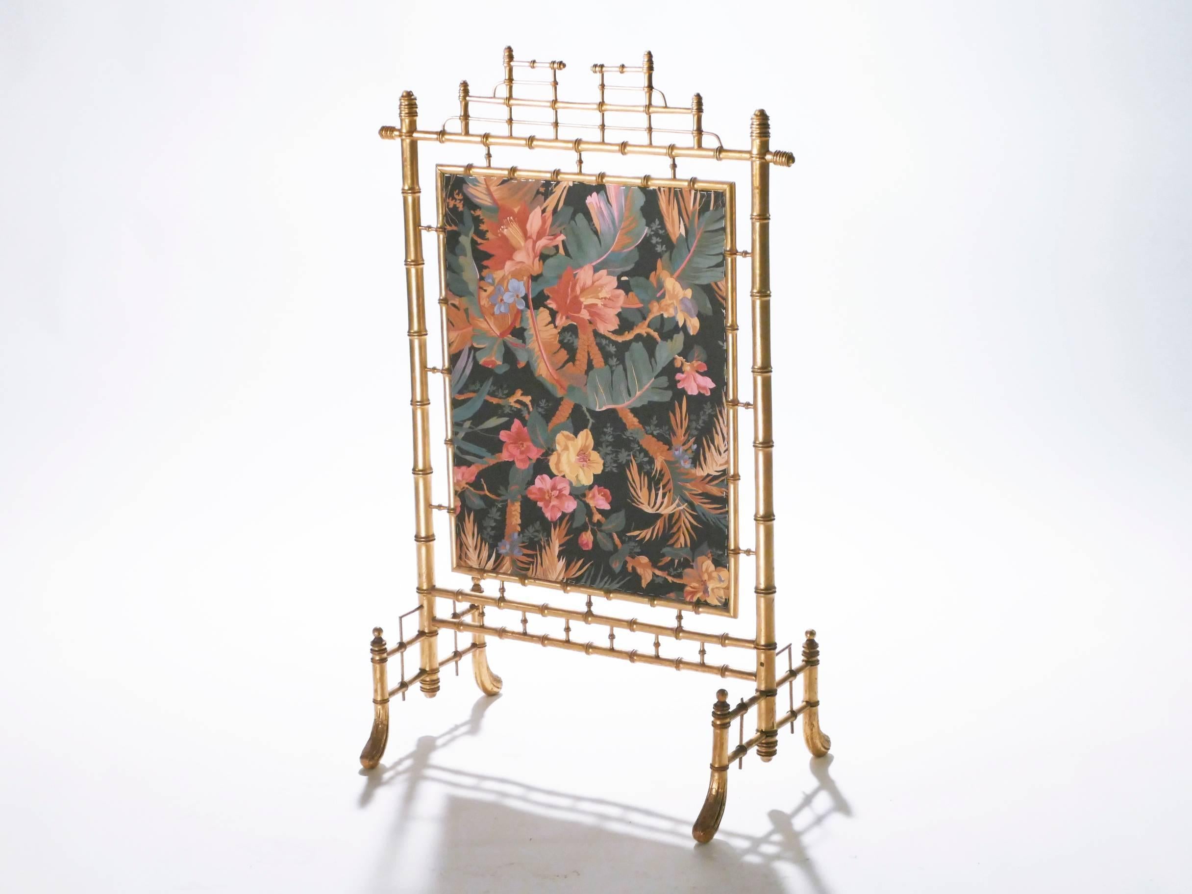 Faux Bamboo French Decorative Fire Screen, 1970s In Good Condition In Paris, IDF
