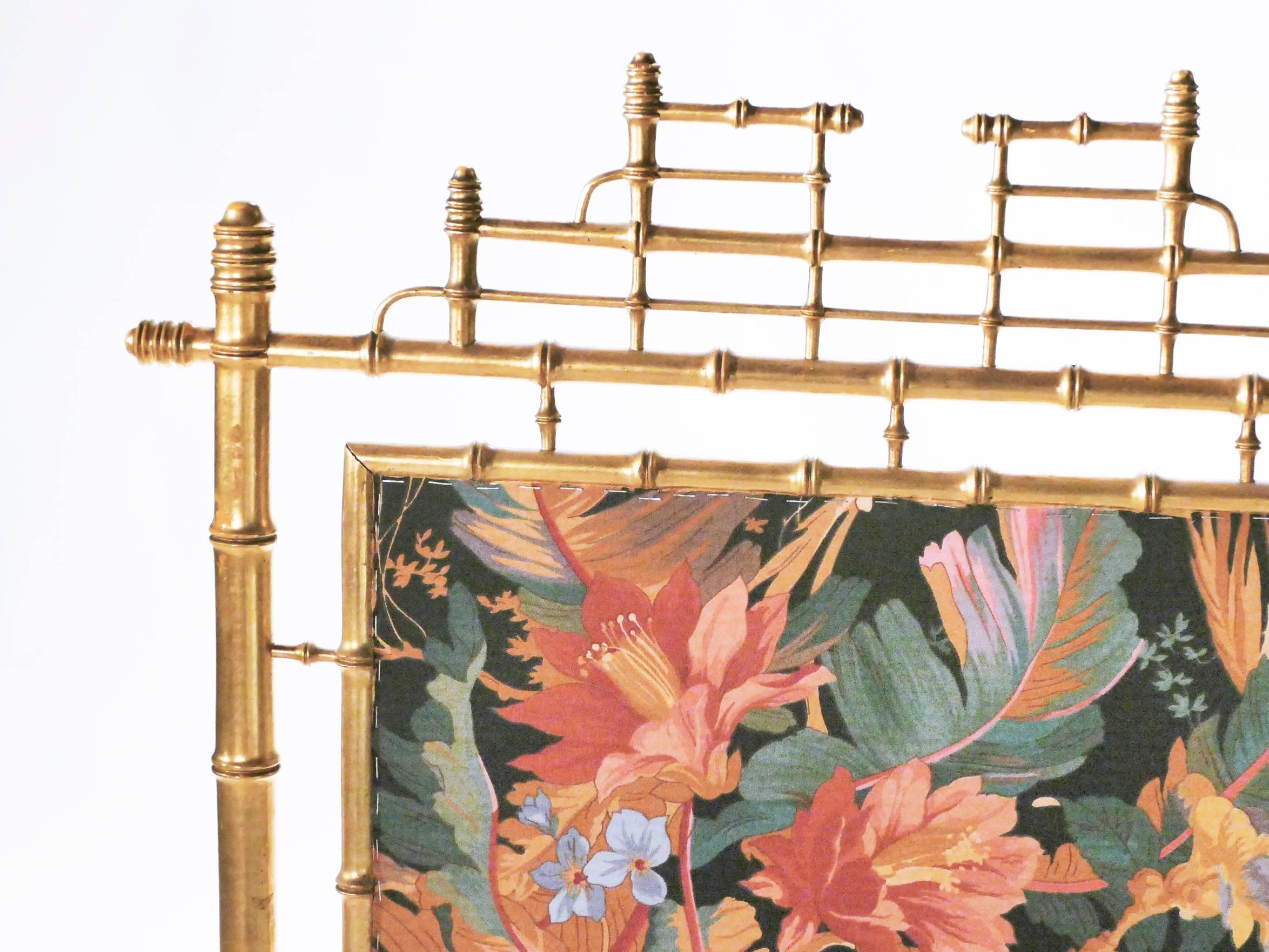 Tapestry Faux Bamboo French Decorative Fire Screen, 1970s