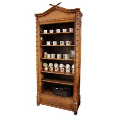 "faux-bamboo" French, Napolean III, Wooden, Bookcase, in Brown, Storage Cabinet