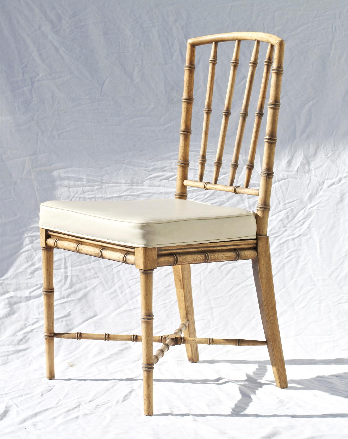 American Faux Bamboo Game Table Chairs of Bleached Oak, Set of 4