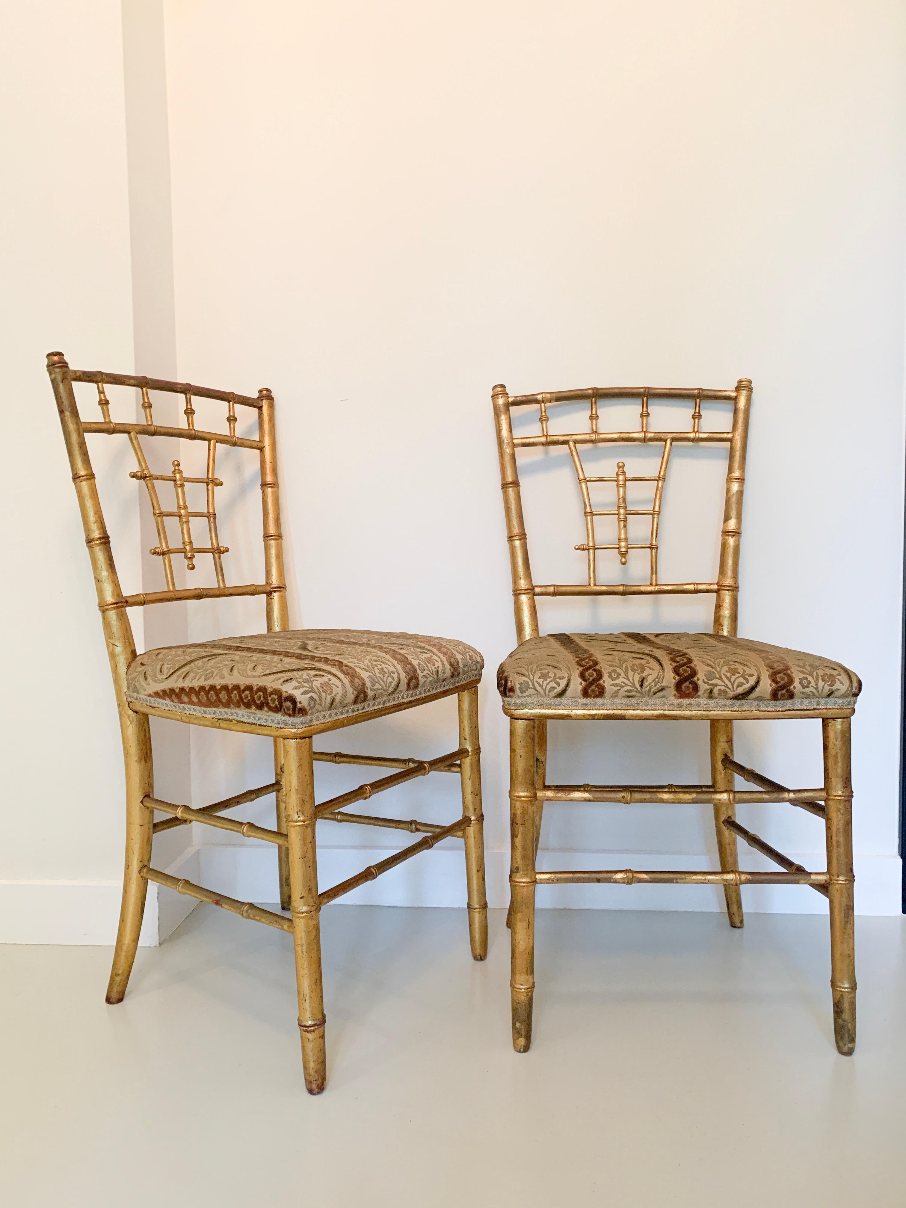 Faux Bamboo Gilded Chairs, Late 19th Century For Sale 6