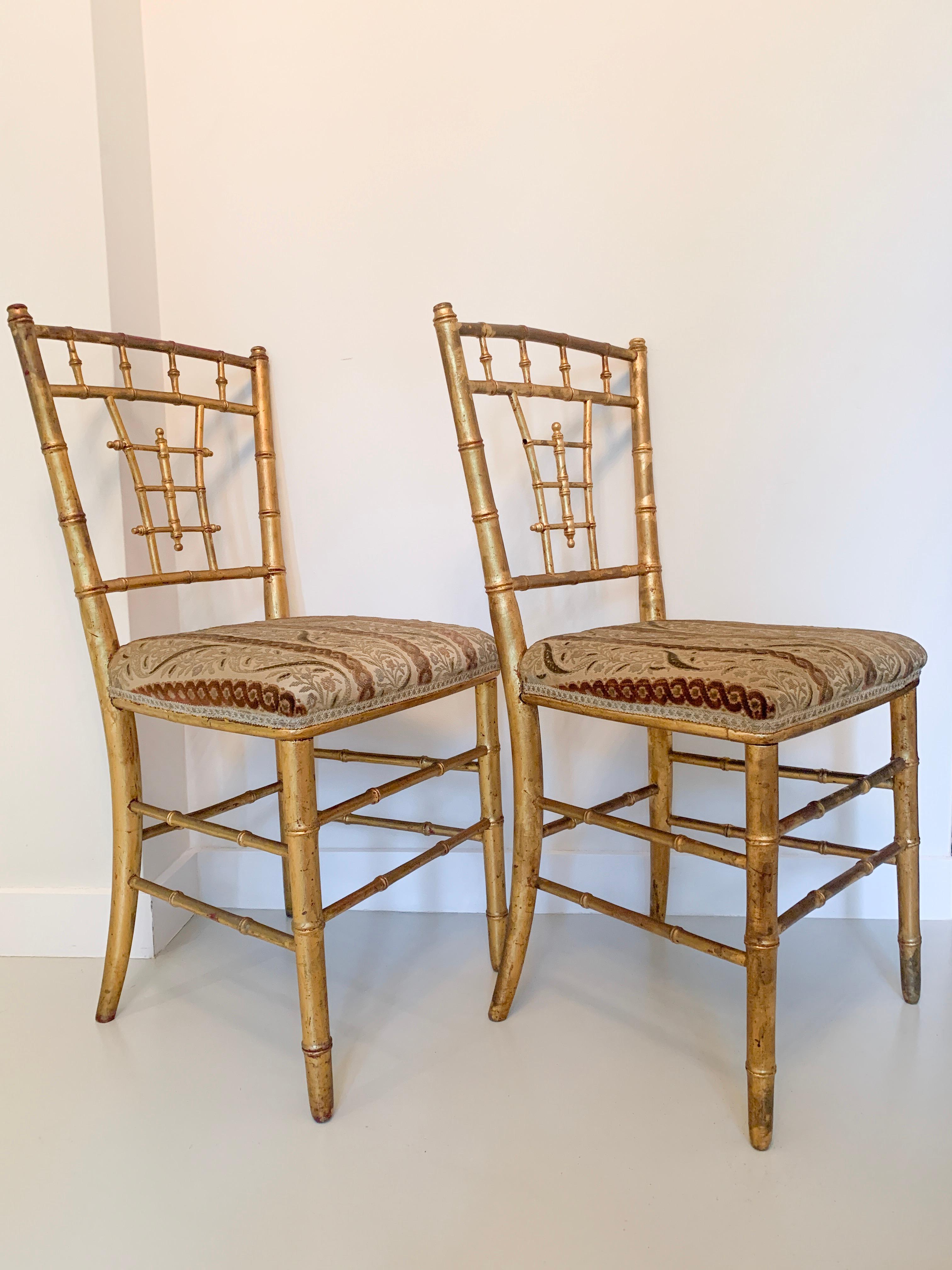 Faux Bamboo Gilded Chairs, Late 19th Century For Sale 7