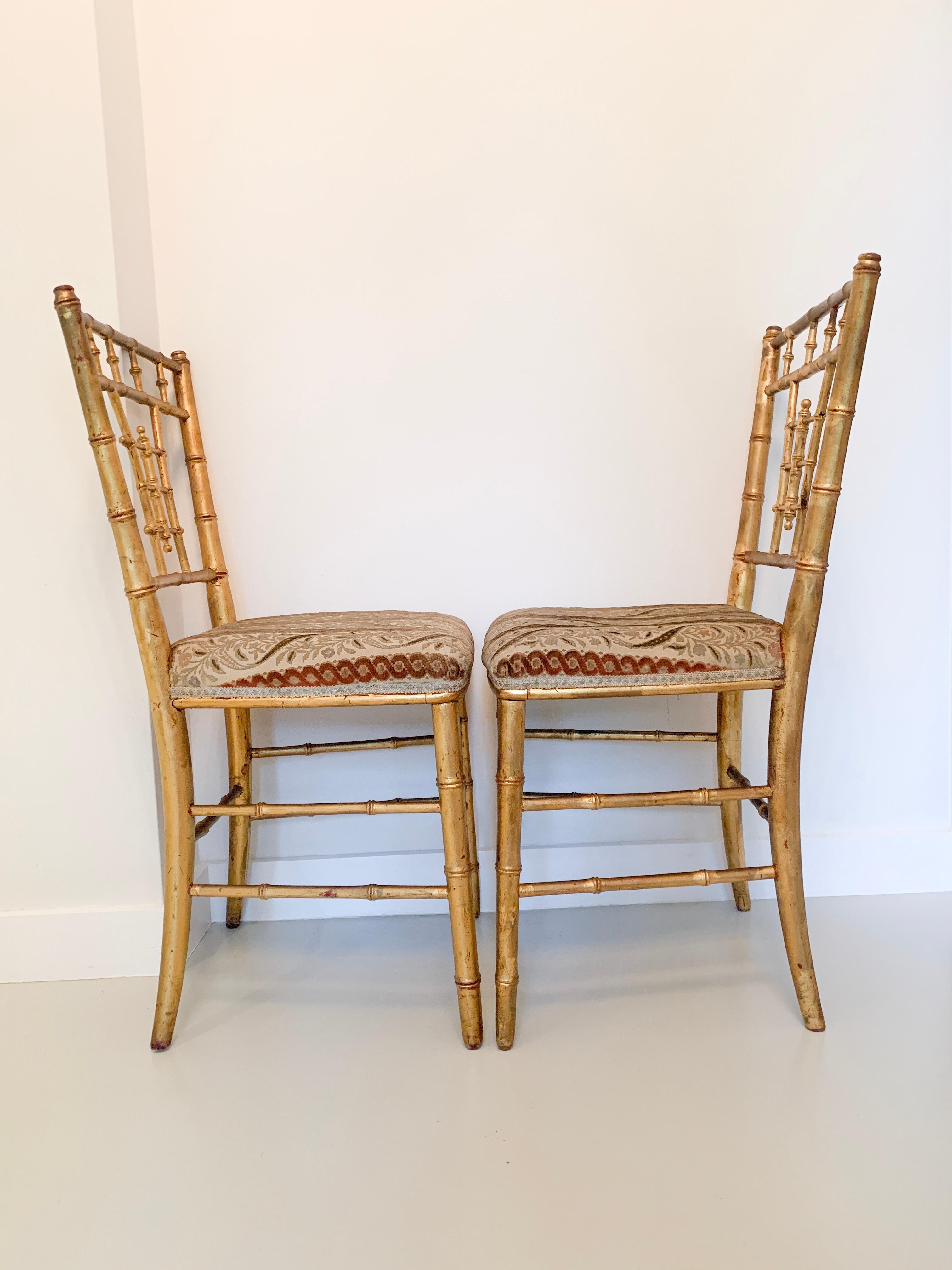 Late Victorian Faux Bamboo Gilded Chairs, Late 19th Century For Sale