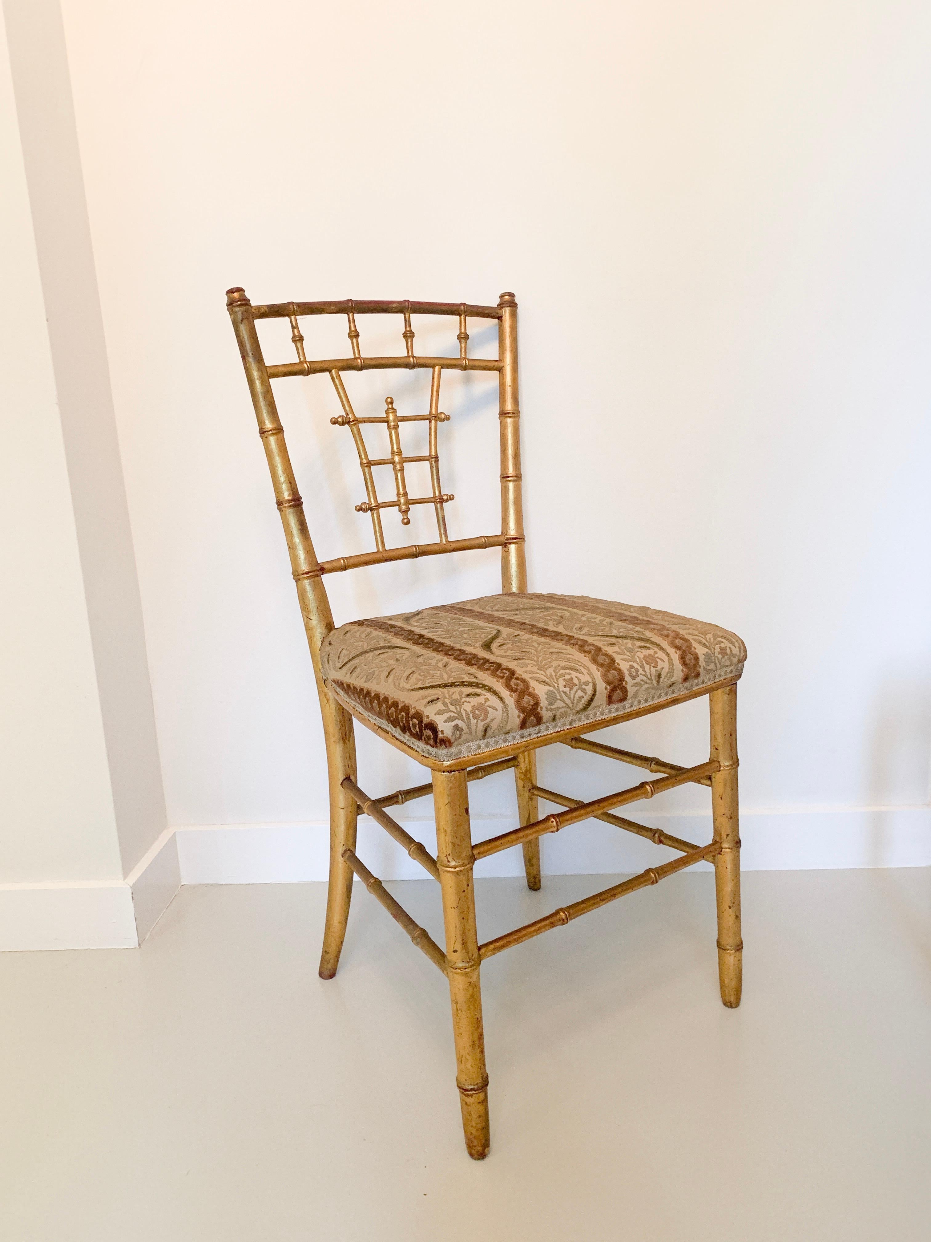 French Faux Bamboo Gilded Chairs, Late 19th Century For Sale