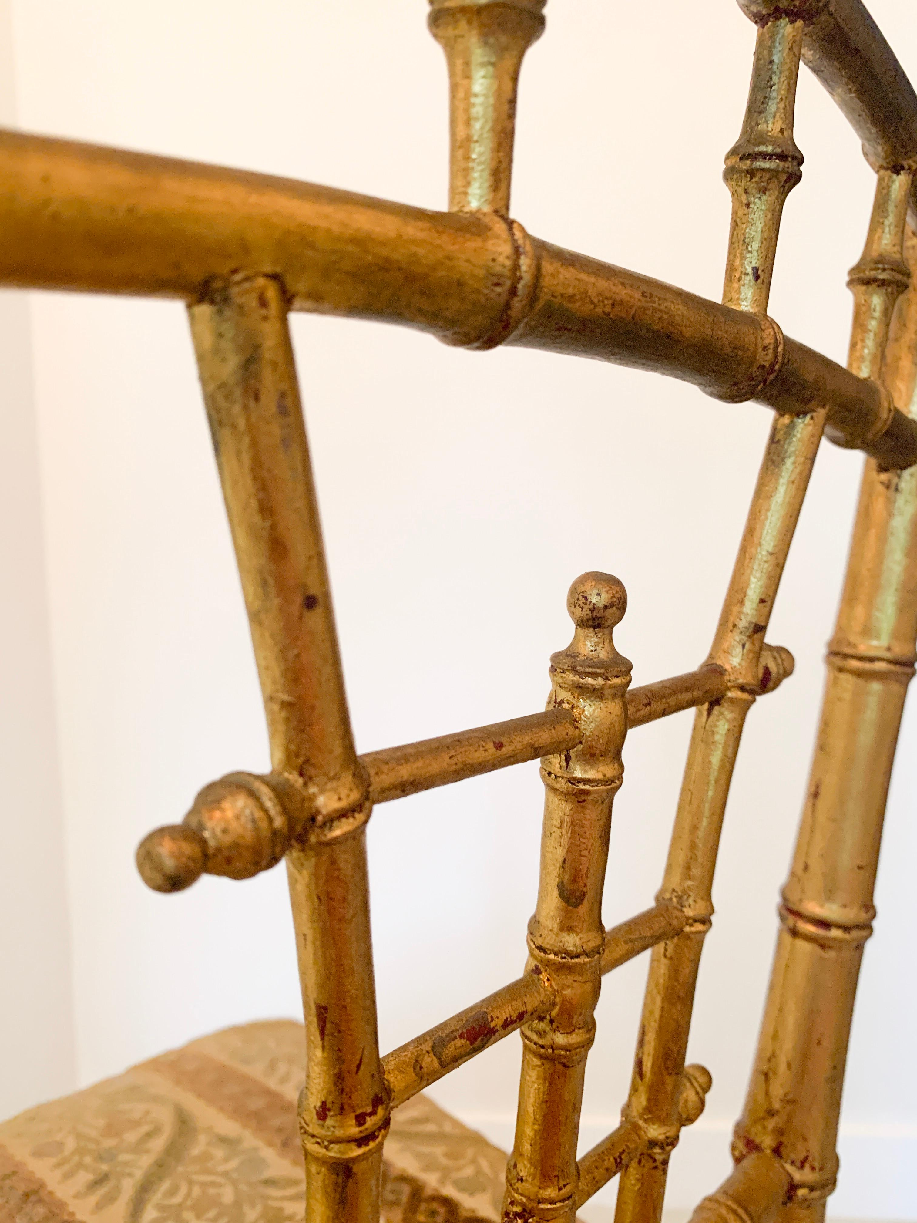 Faux Bamboo Gilded Chairs, Late 19th Century For Sale 1