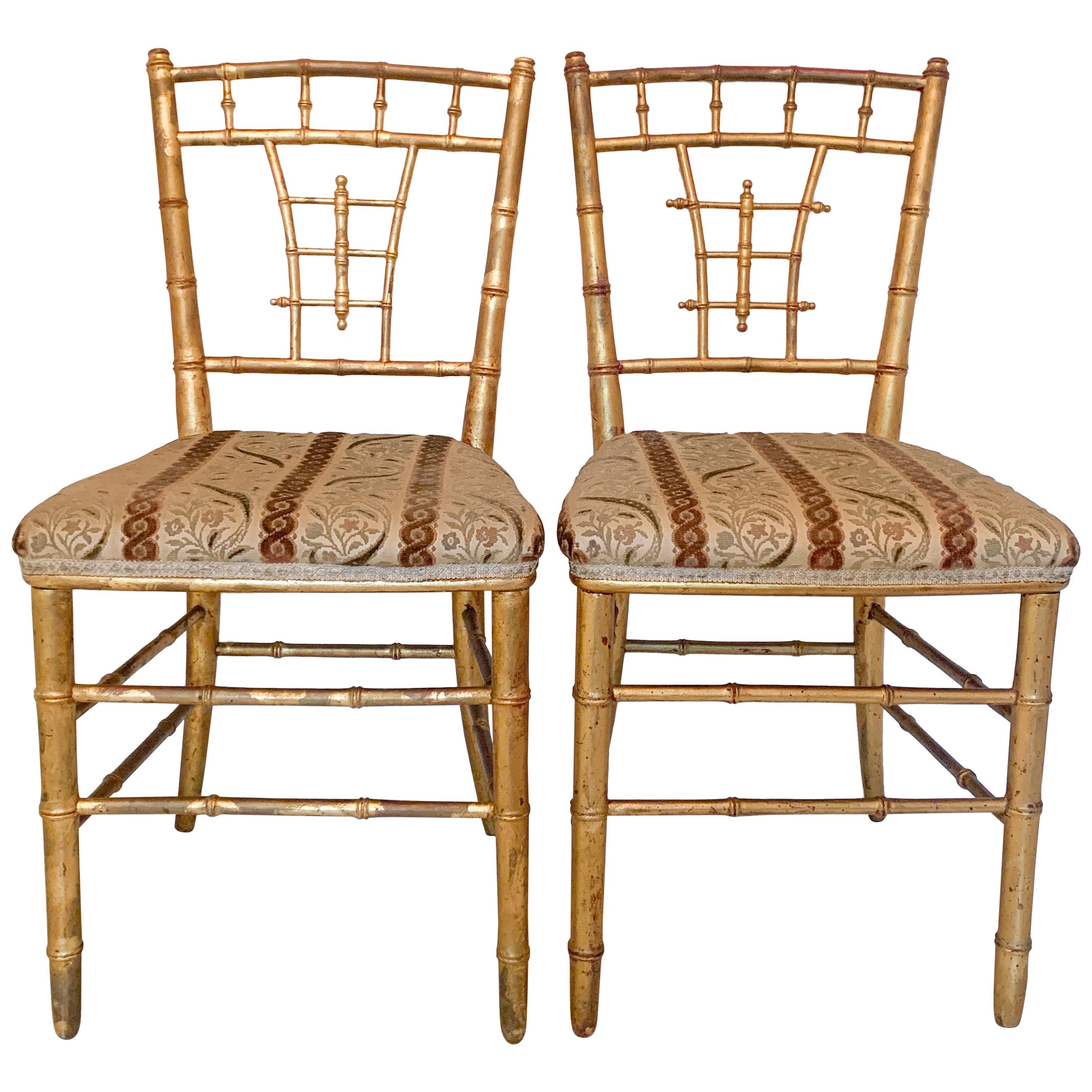 Faux Bamboo Gilded Chairs, Late 19th Century For Sale