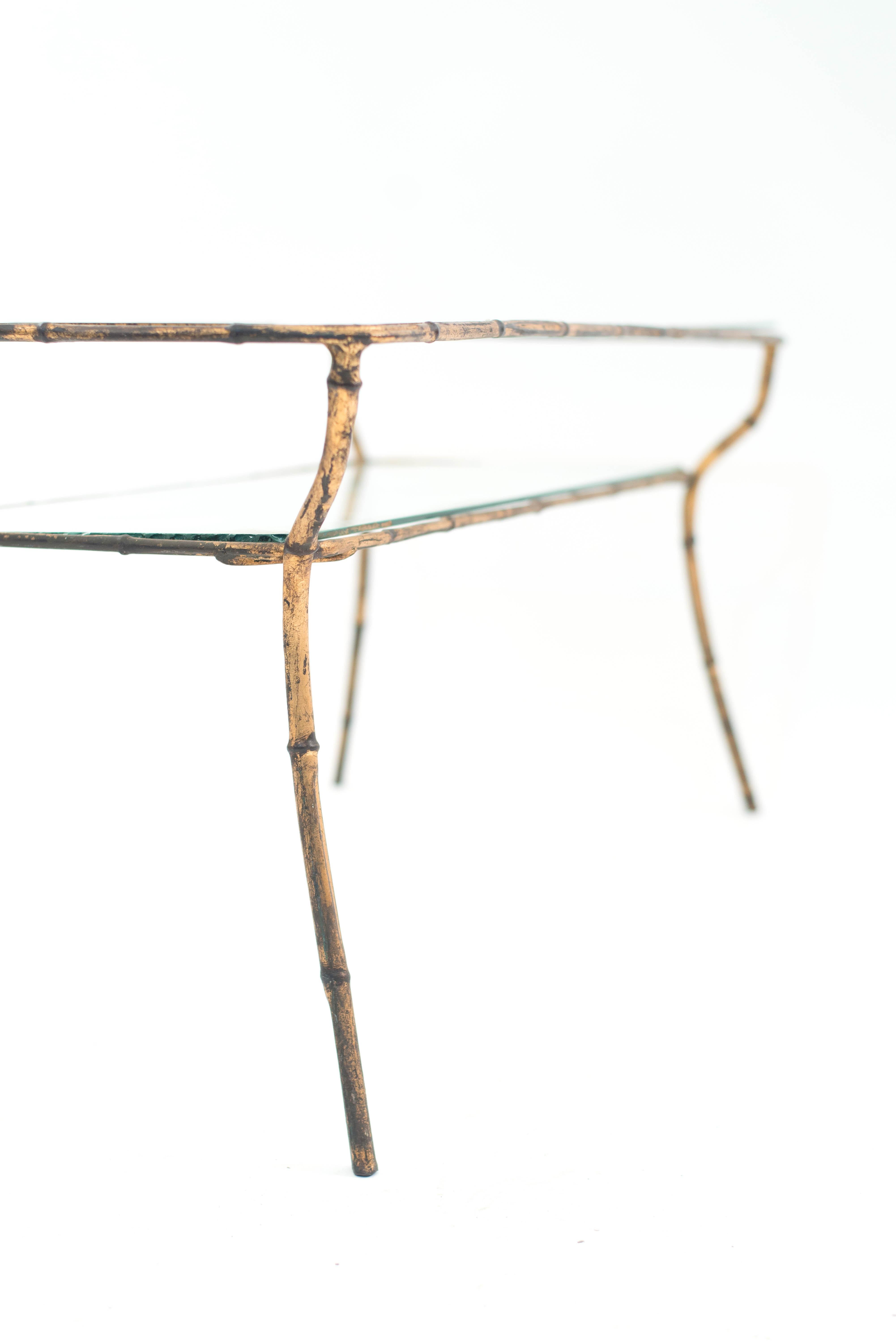 Faux Bamboo Gilt and Glass Coffee Table In Good Condition In New York, NY