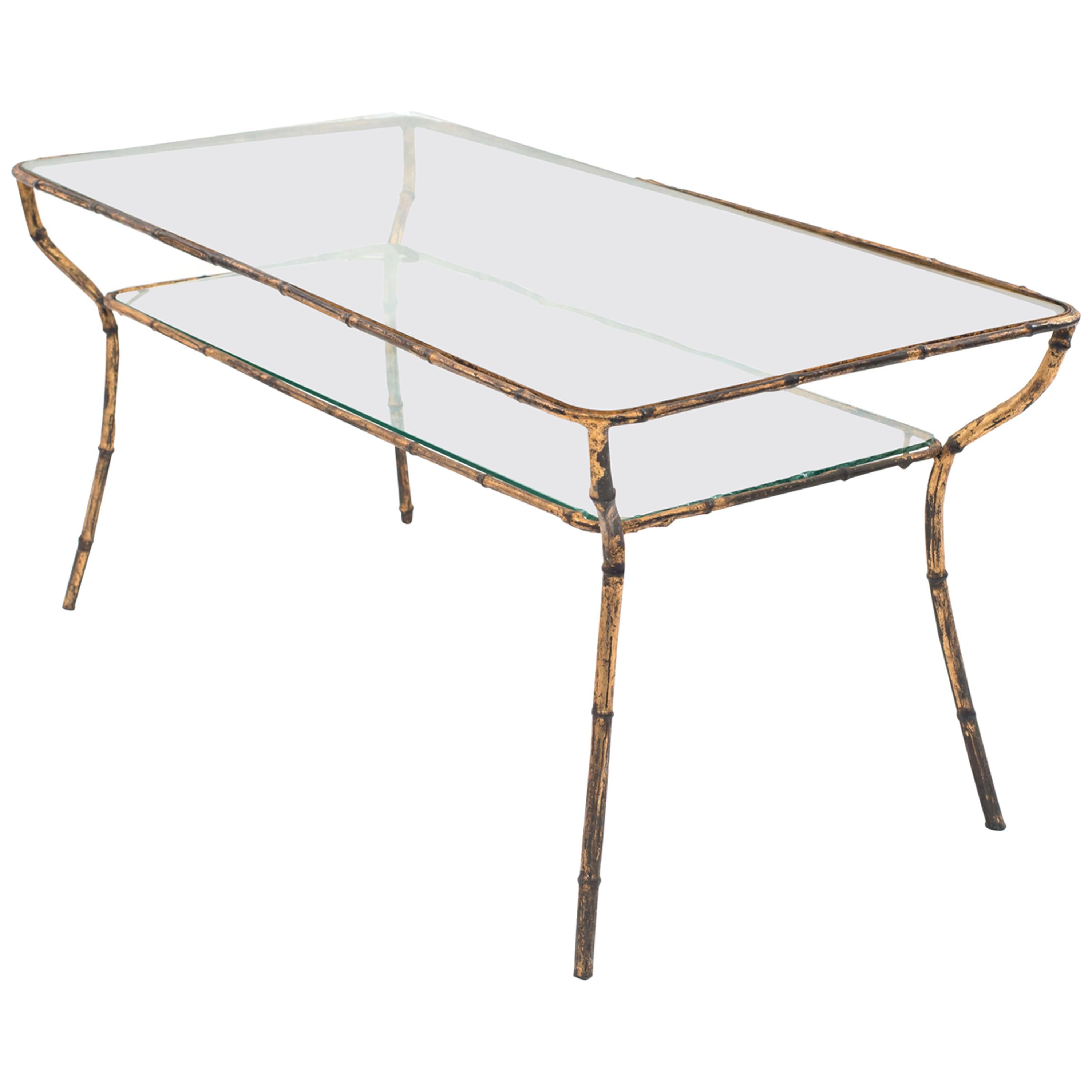 Faux Bamboo Gilt and Glass Coffee Table