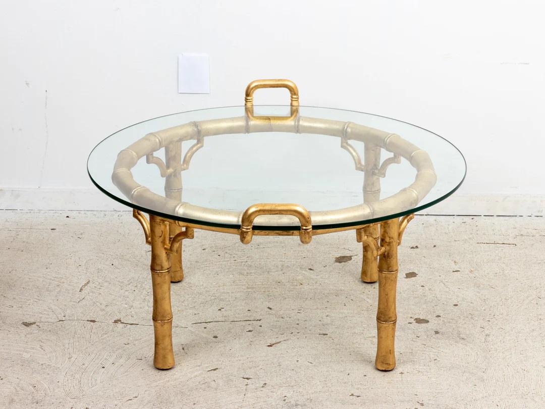 Hollywood Regency Faux Bamboo Gilt Coffee Table For Sale