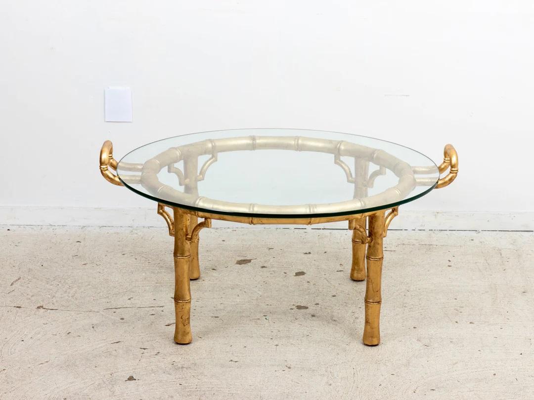 Mid-20th Century Faux Bamboo Gilt Coffee Table For Sale