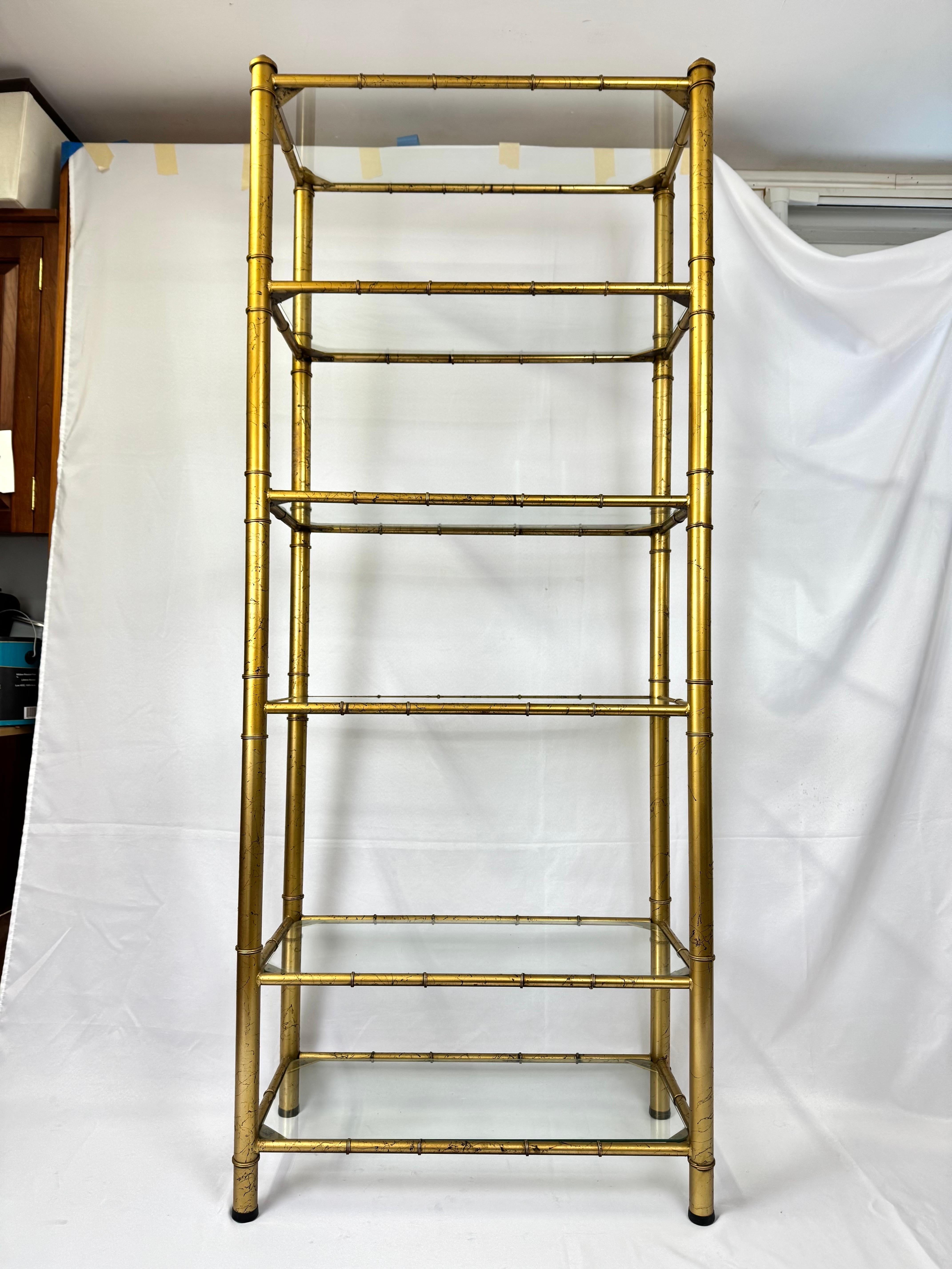 Faux Bamboo Gilt Etagere In Good Condition For Sale In Redding, CT