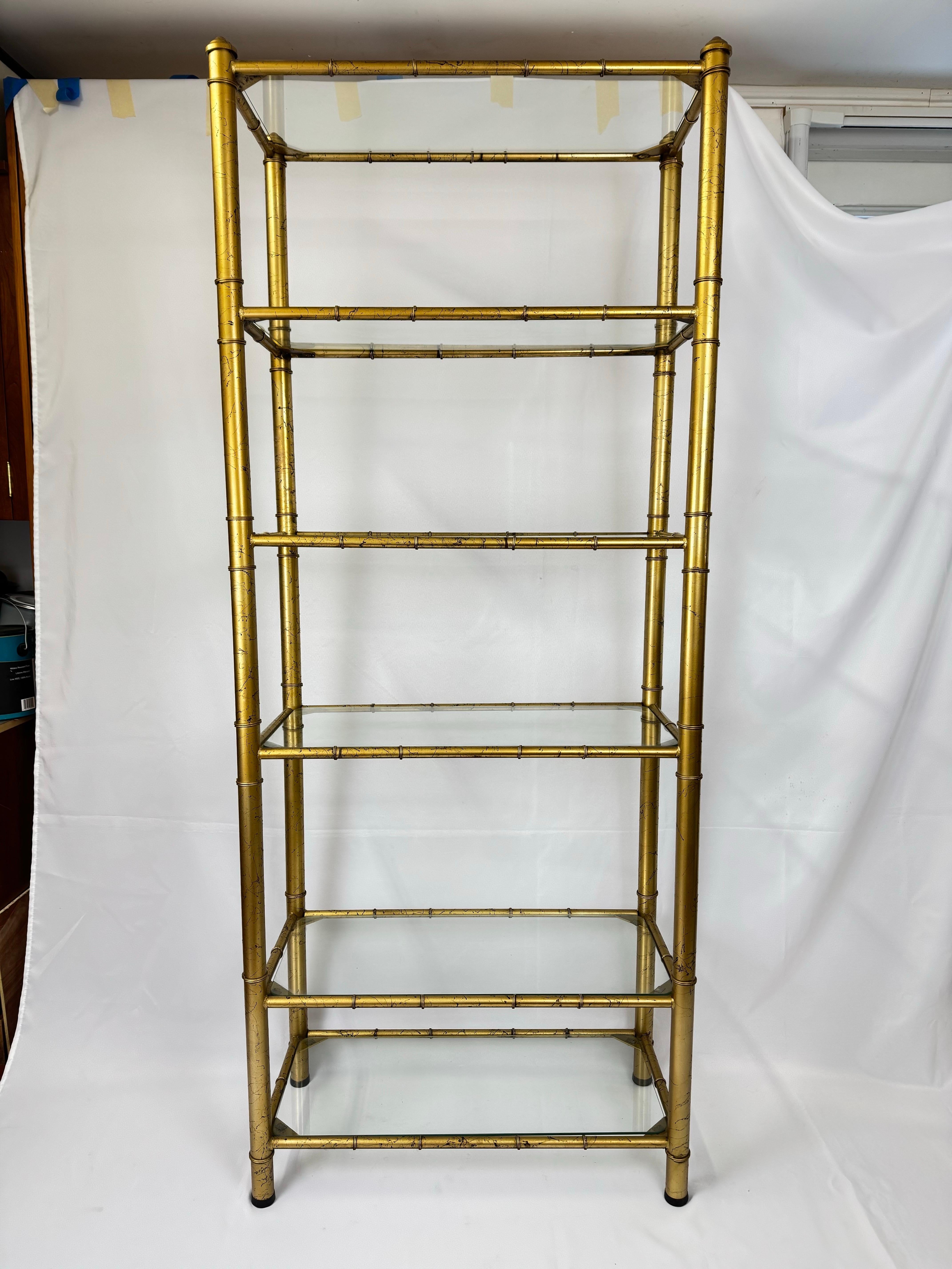 Late 20th Century Faux Bamboo Gilt Etagere For Sale
