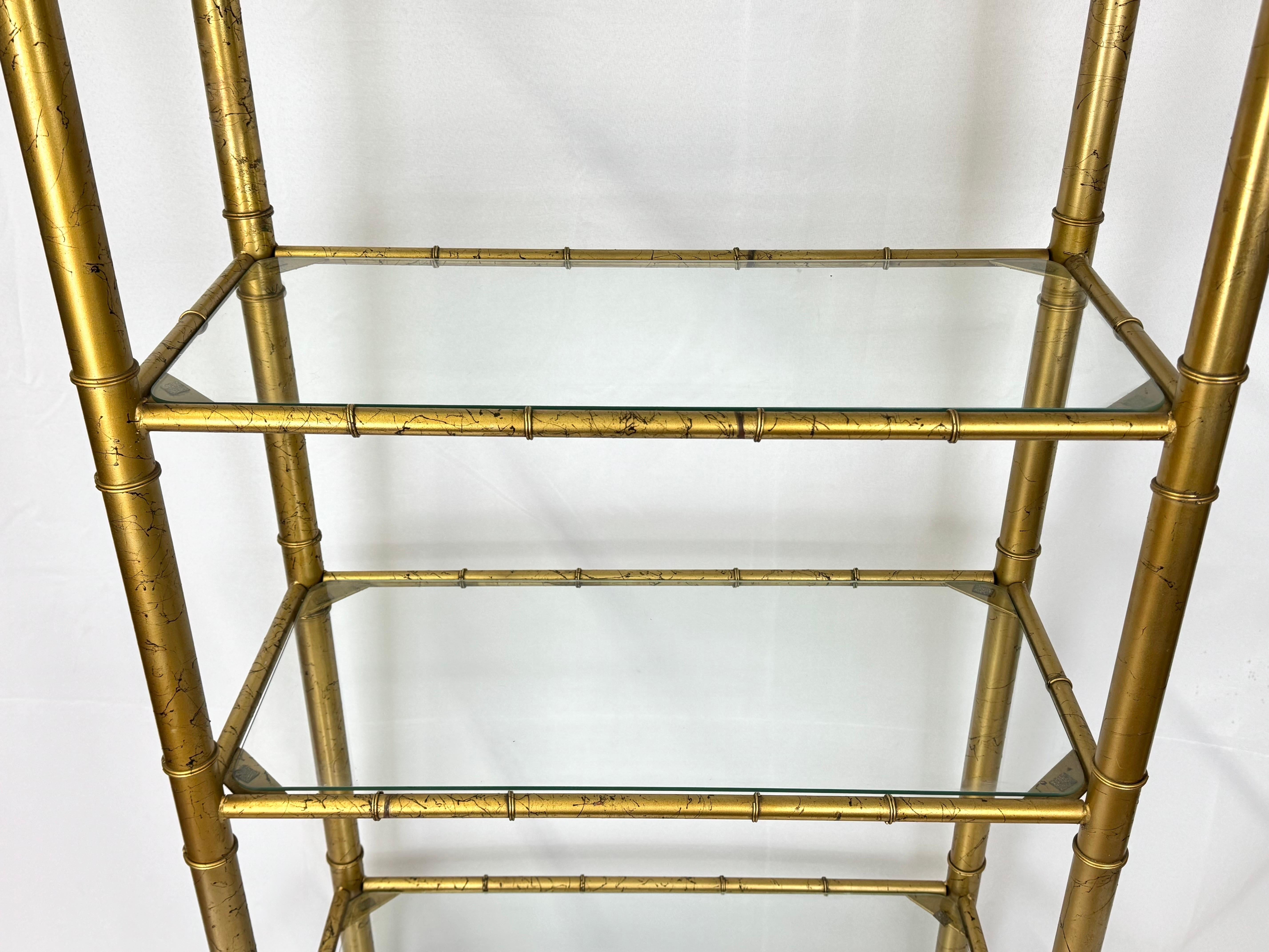 Metal Faux Bamboo Gilt Etagere For Sale