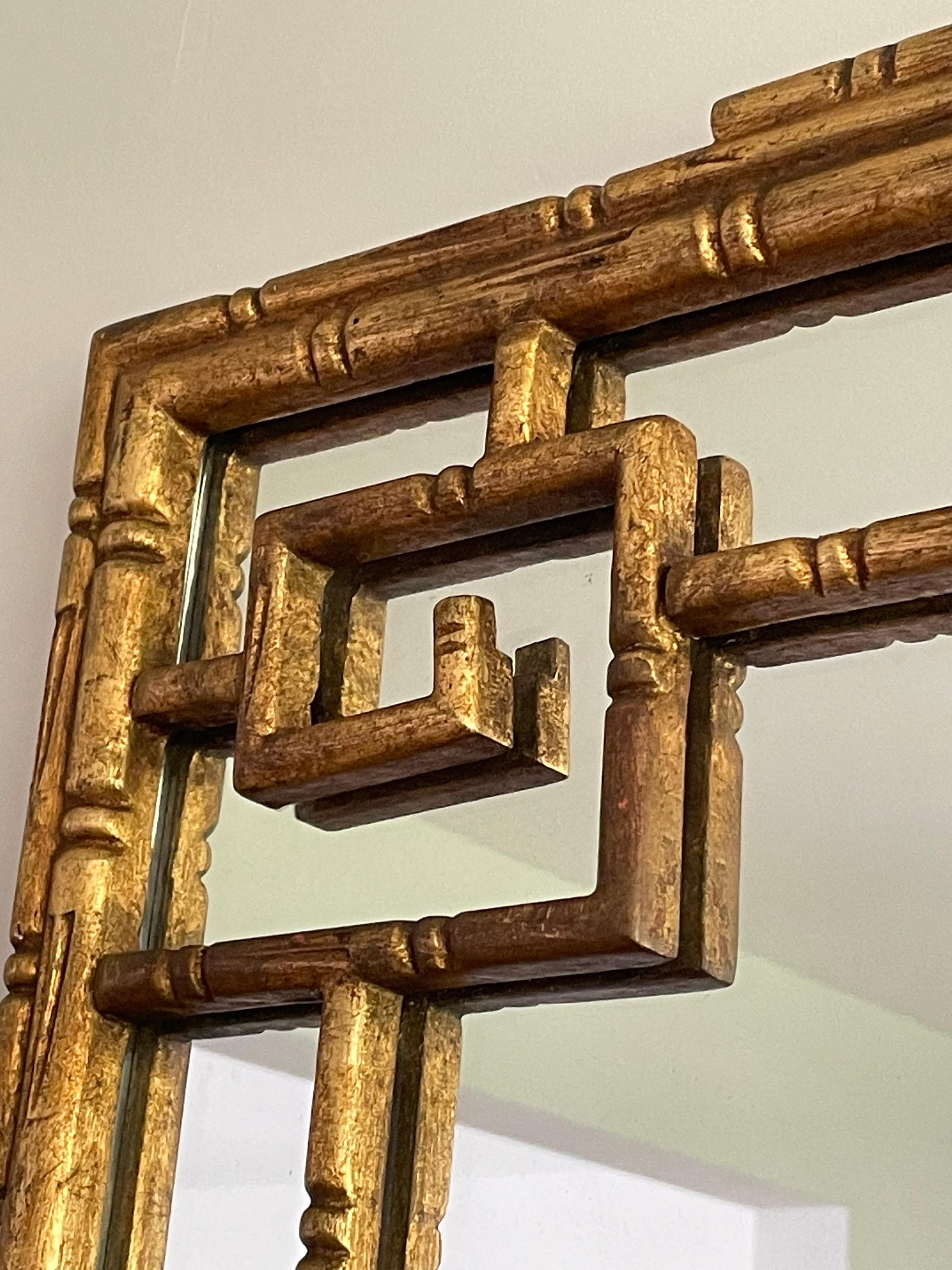 Hollywood Regency Faux Bamboo Mirror with Greek Key, Attributed to La Barge For Sale